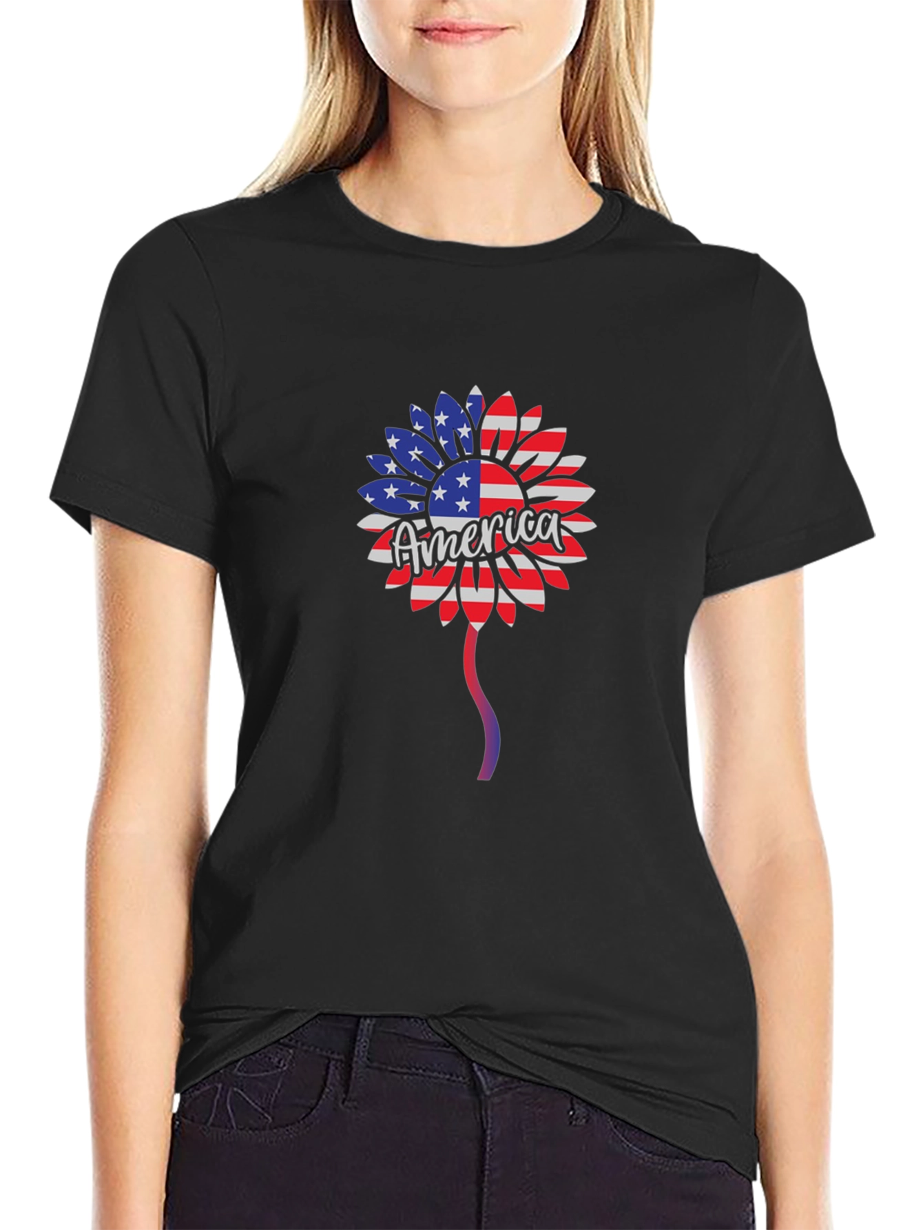 American Flag Sunflower Patriotic T-Shirt