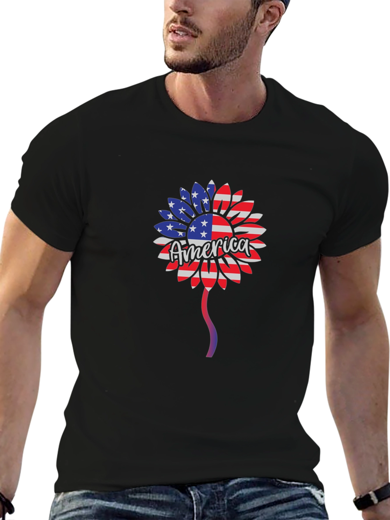 American Flag Sunflower Patriotic T-Shirt