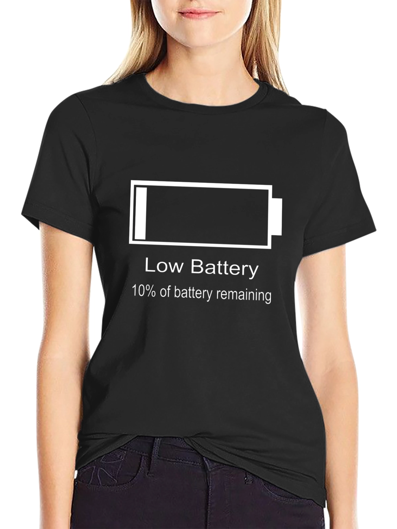 Low Battery Black Graphic T-Shirt - 10% Remaining