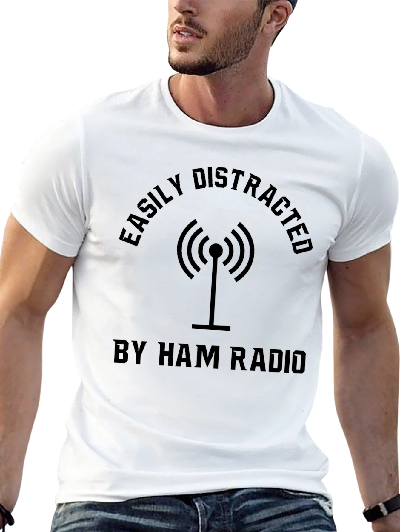 Easily Distracted by Ham Radio Black T-Shirt