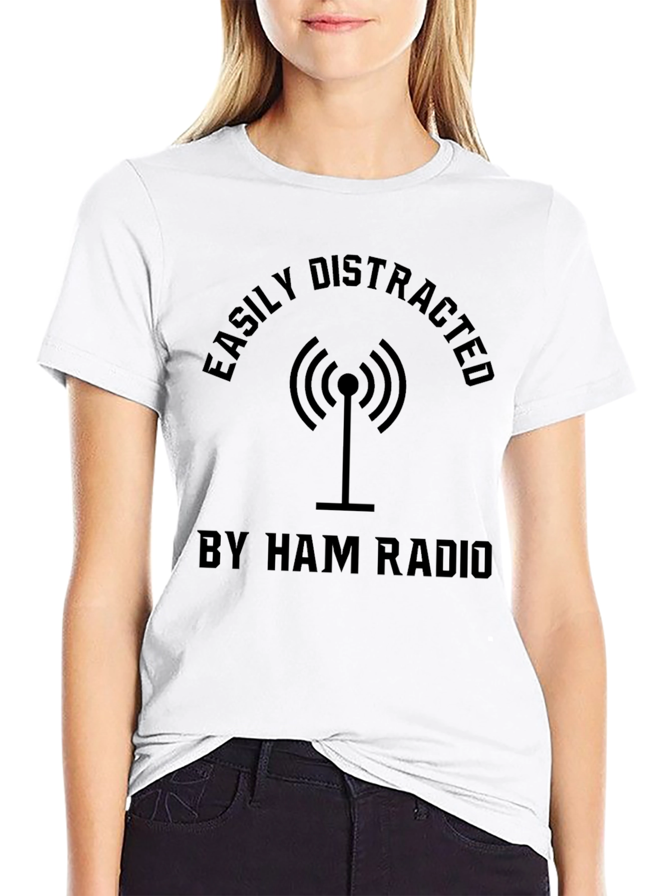 Easily Distracted by Ham Radio Black T-Shirt