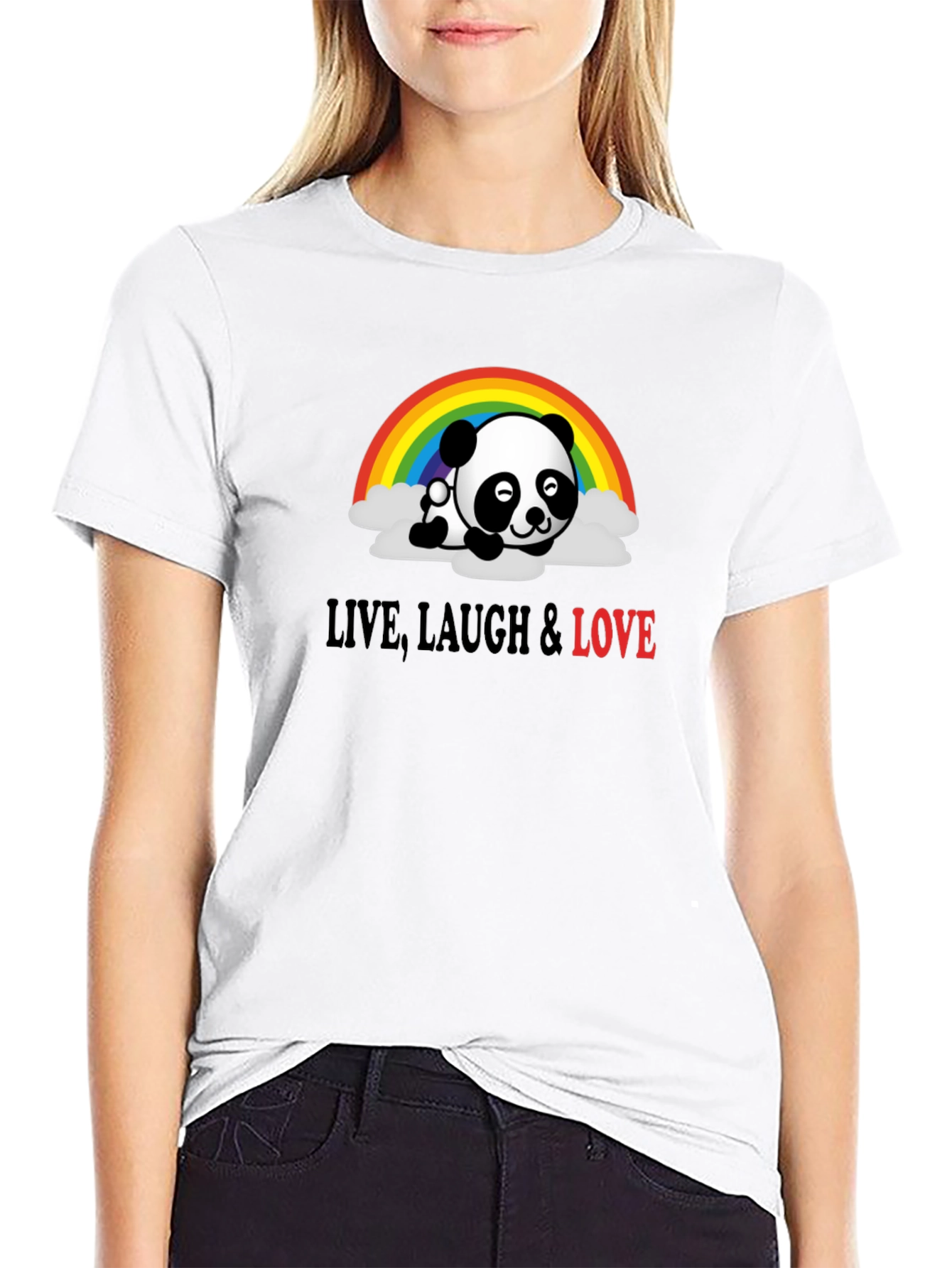 Panda Rainbow Graphic Tee - Live Laugh Love Shirt