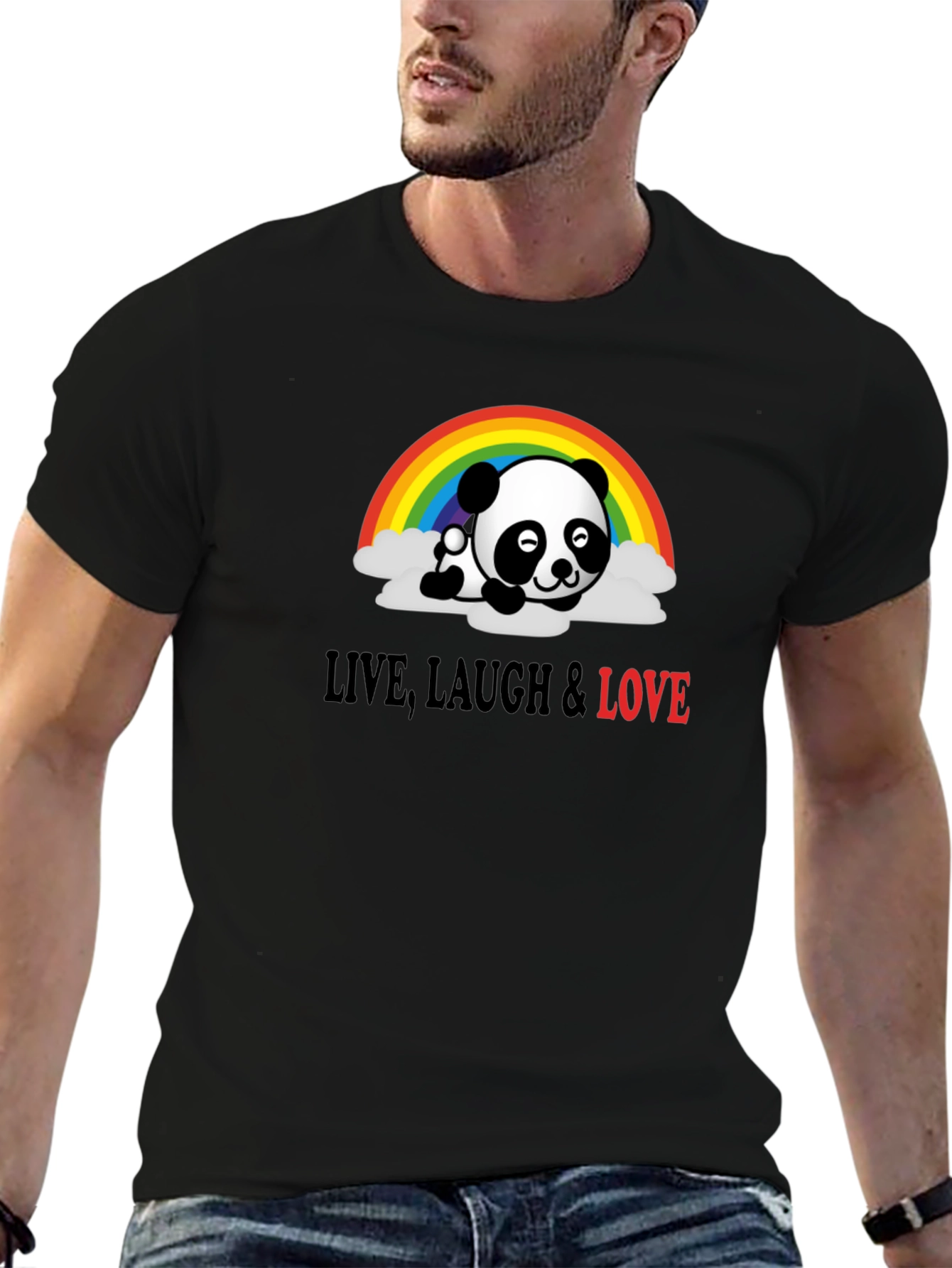 Panda Rainbow Graphic Tee - Live Laugh Love Shirt