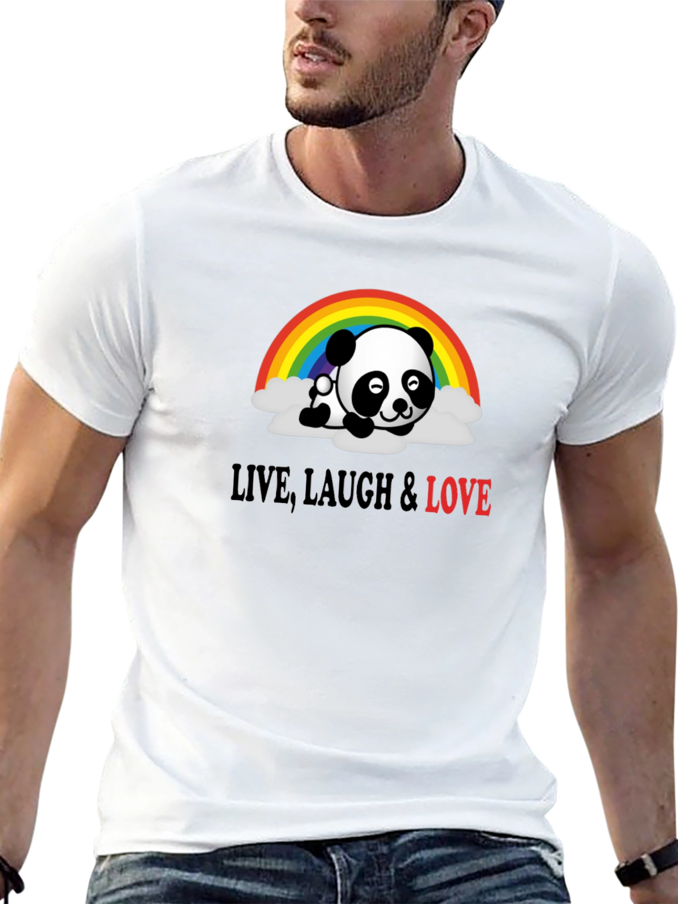 Panda Rainbow Graphic Tee - Live Laugh Love Shirt