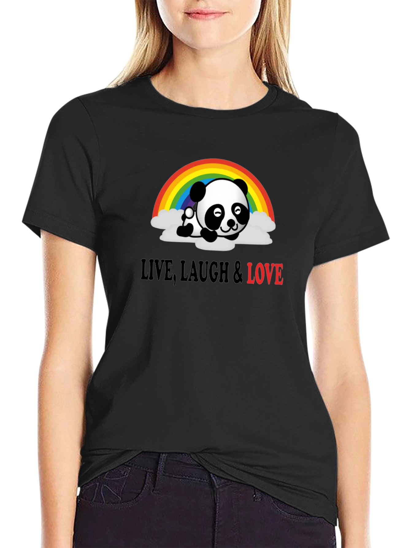 Panda Rainbow Graphic Tee - Live Laugh Love Shirt