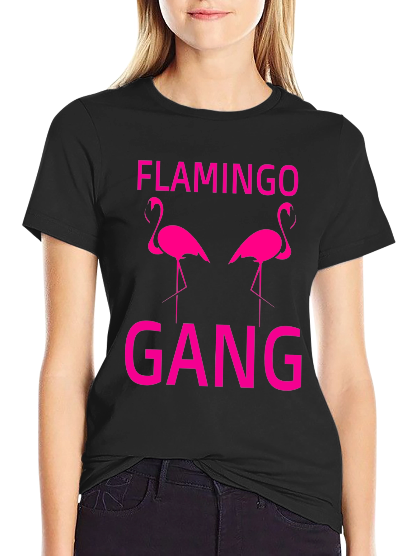 Flamingo Gang Graphic T-Shirt - Black