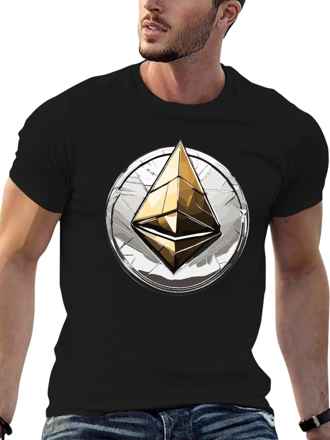 Ethereum Crypto T-Shirt: Golden ETH Logo Tee