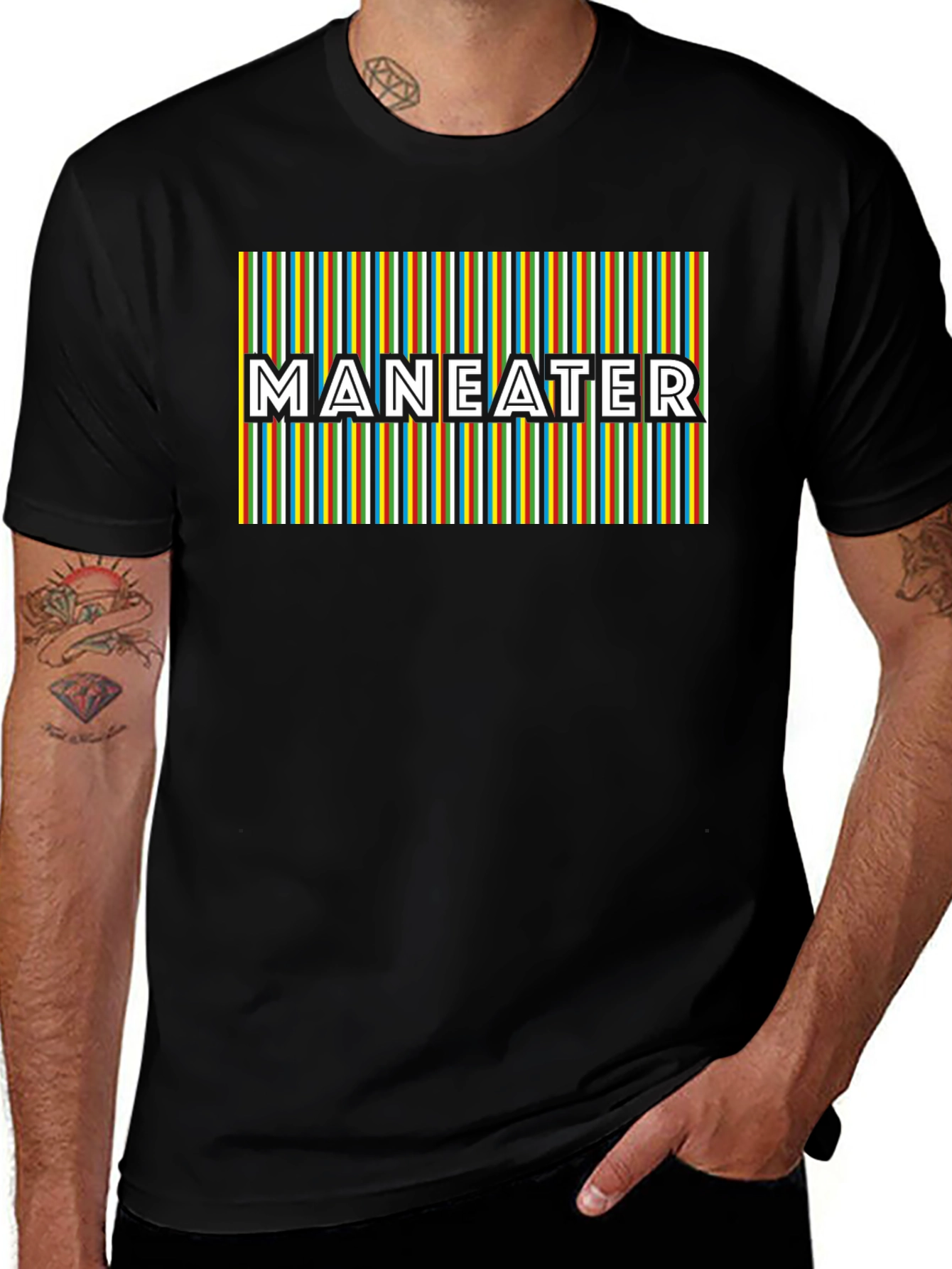 Maneater Striped Graphic Black T-Shirt