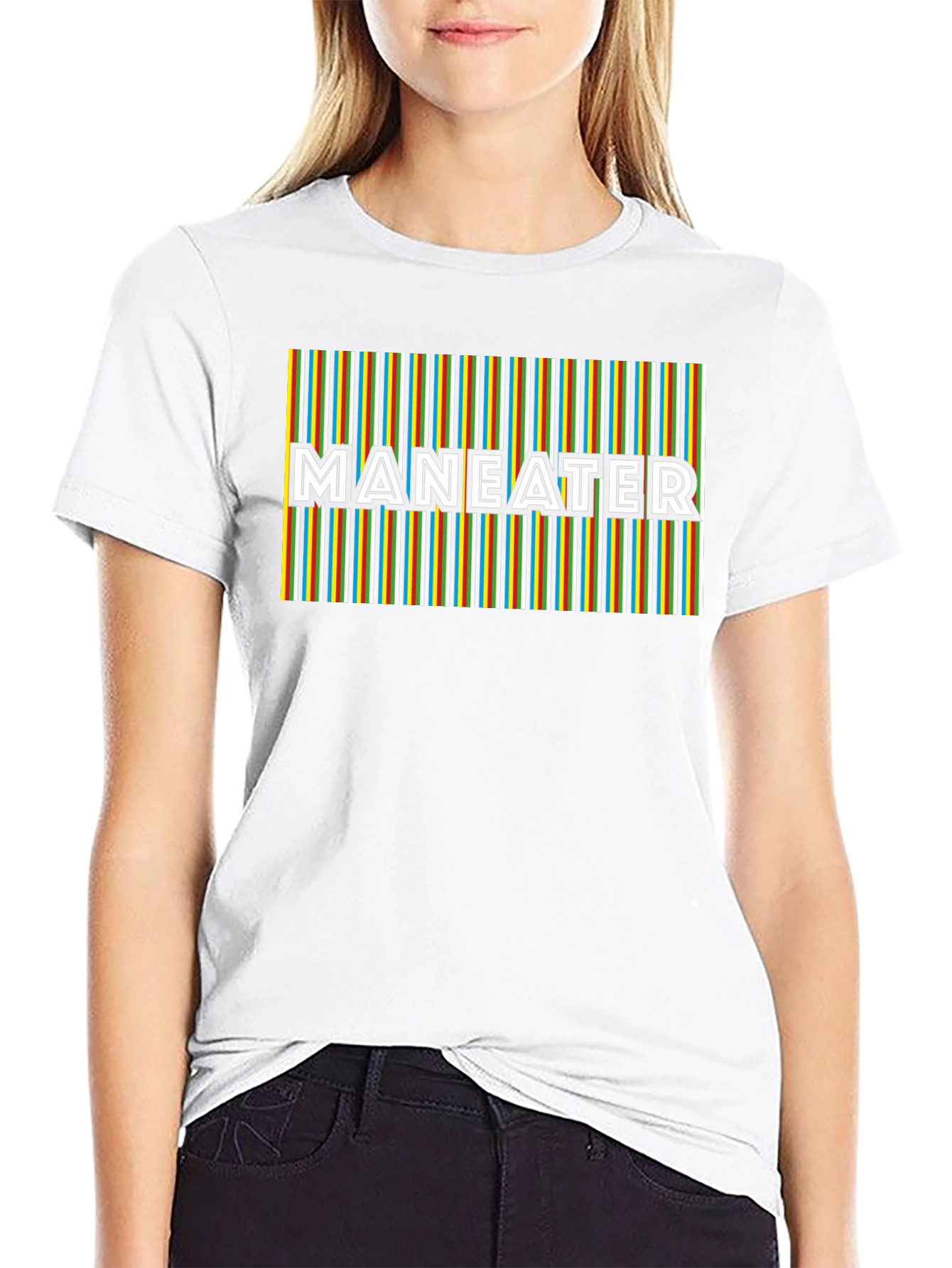 Maneater Striped Graphic Black T-Shirt