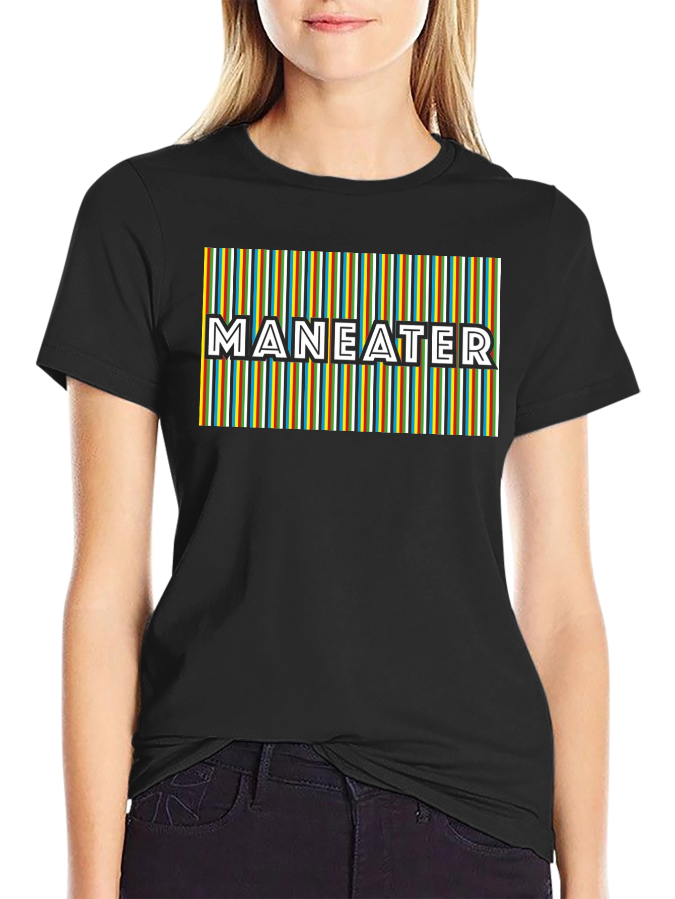 Maneater Striped Graphic Black T-Shirt