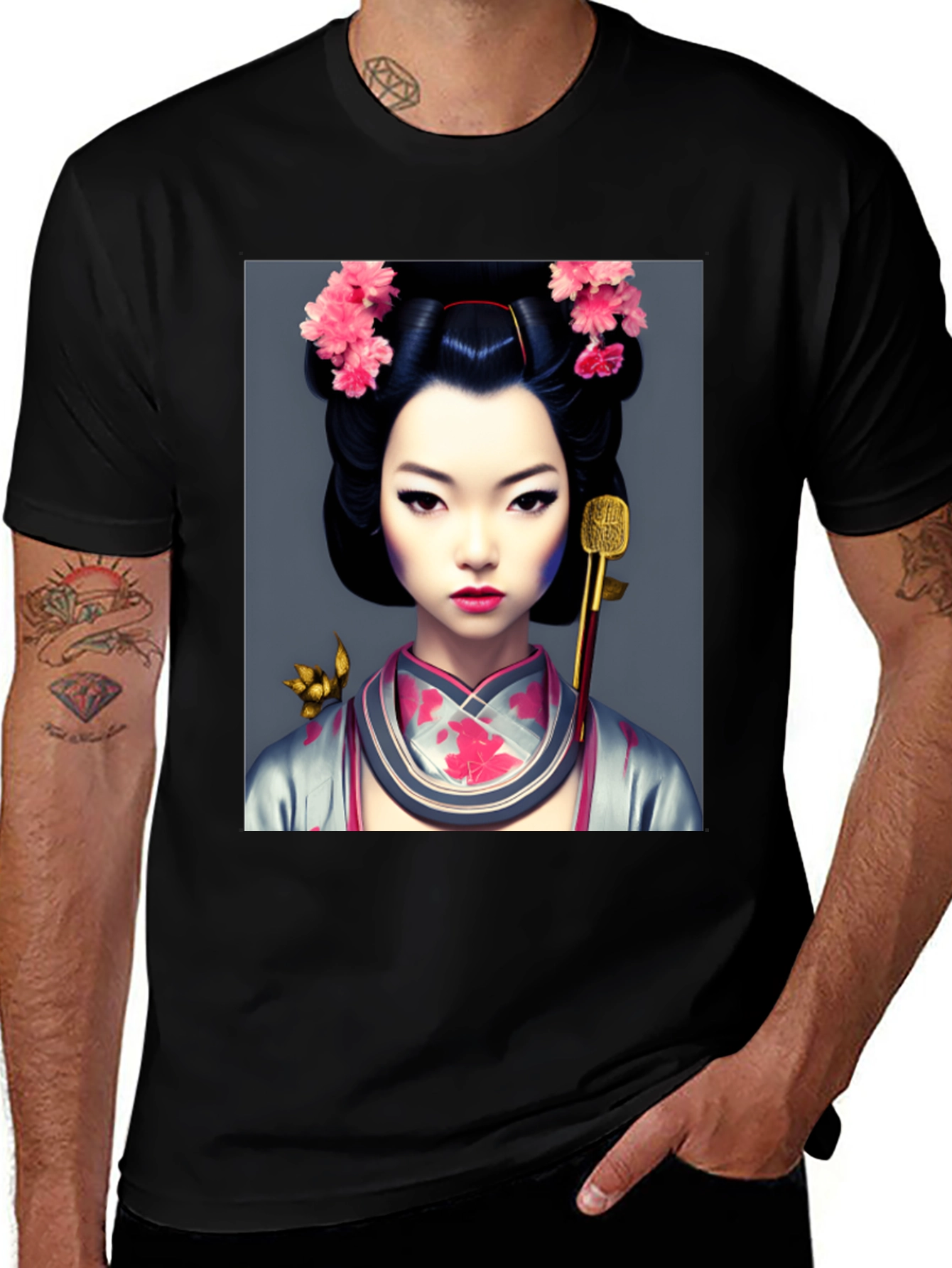 Geisha Art Black T-Shirt