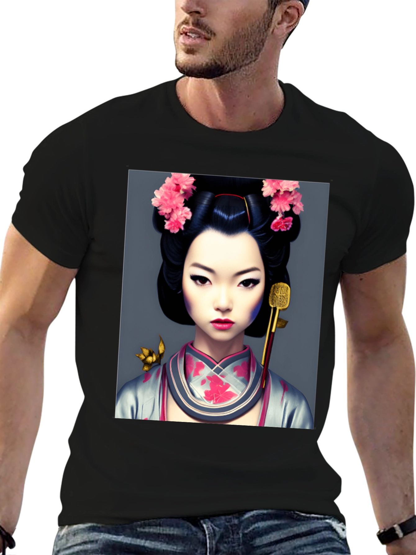Geisha Art Black T-Shirt