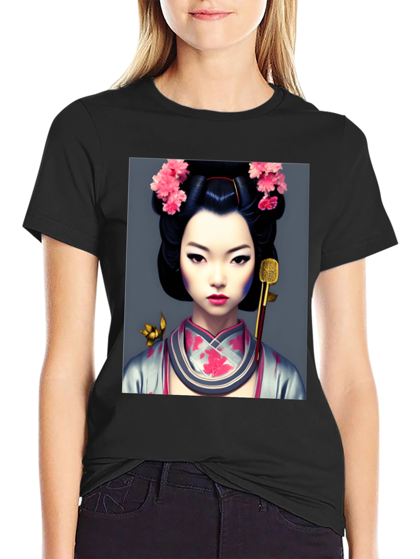 Geisha Art Black T-Shirt