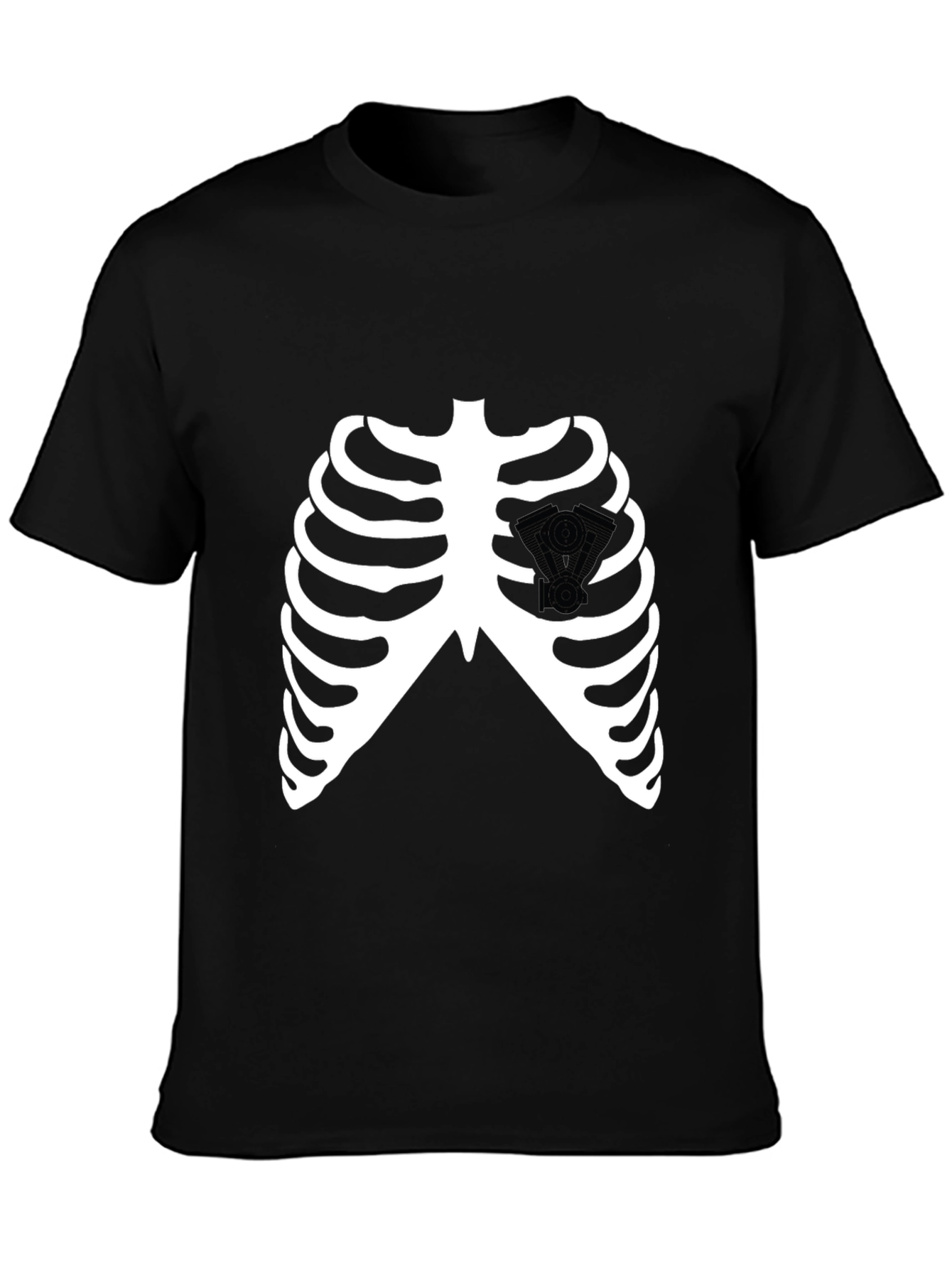 Skeleton Rib Cage V-Twin Engine Graphic T-Shirt