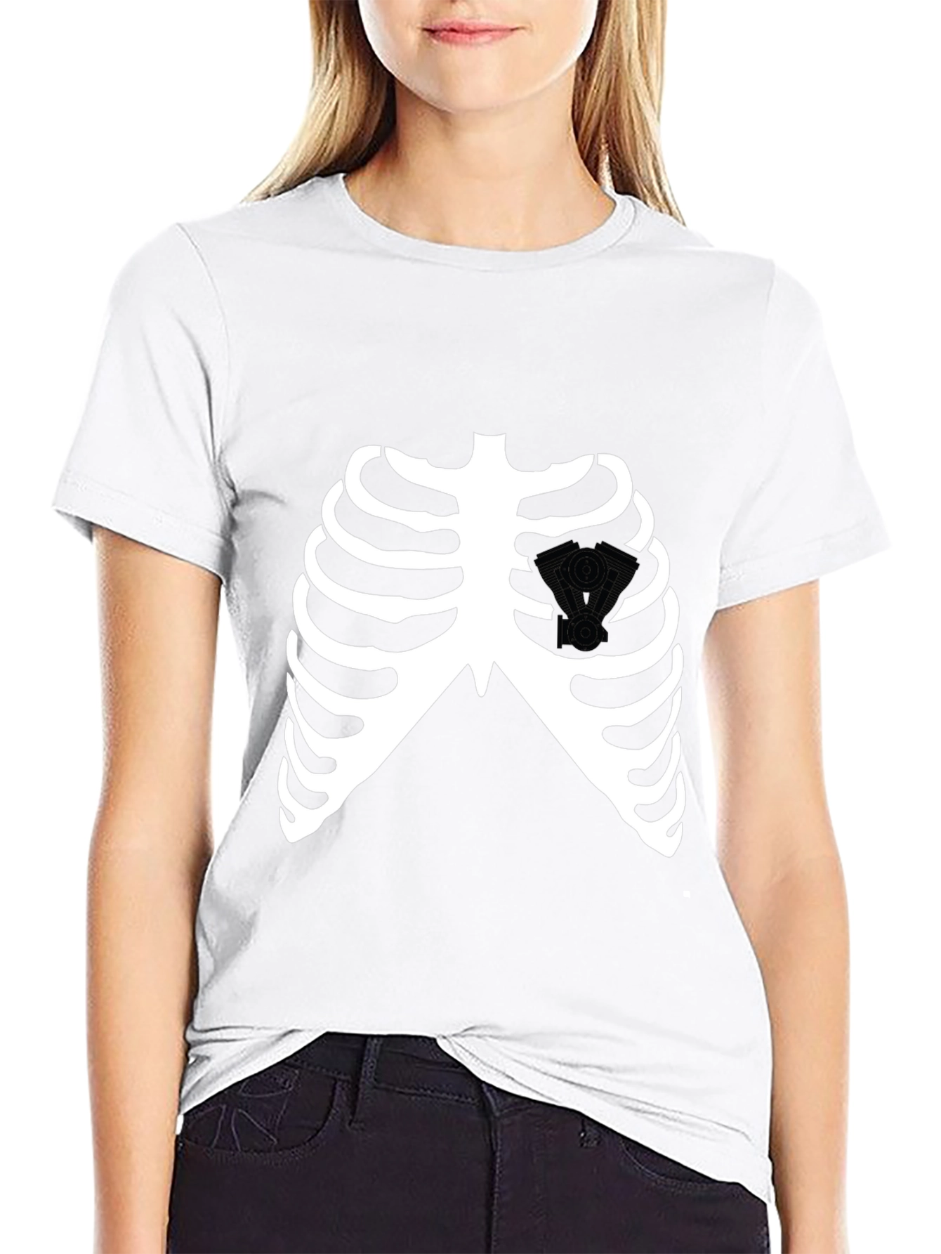 Skeleton Rib Cage V-Twin Engine Graphic T-Shirt