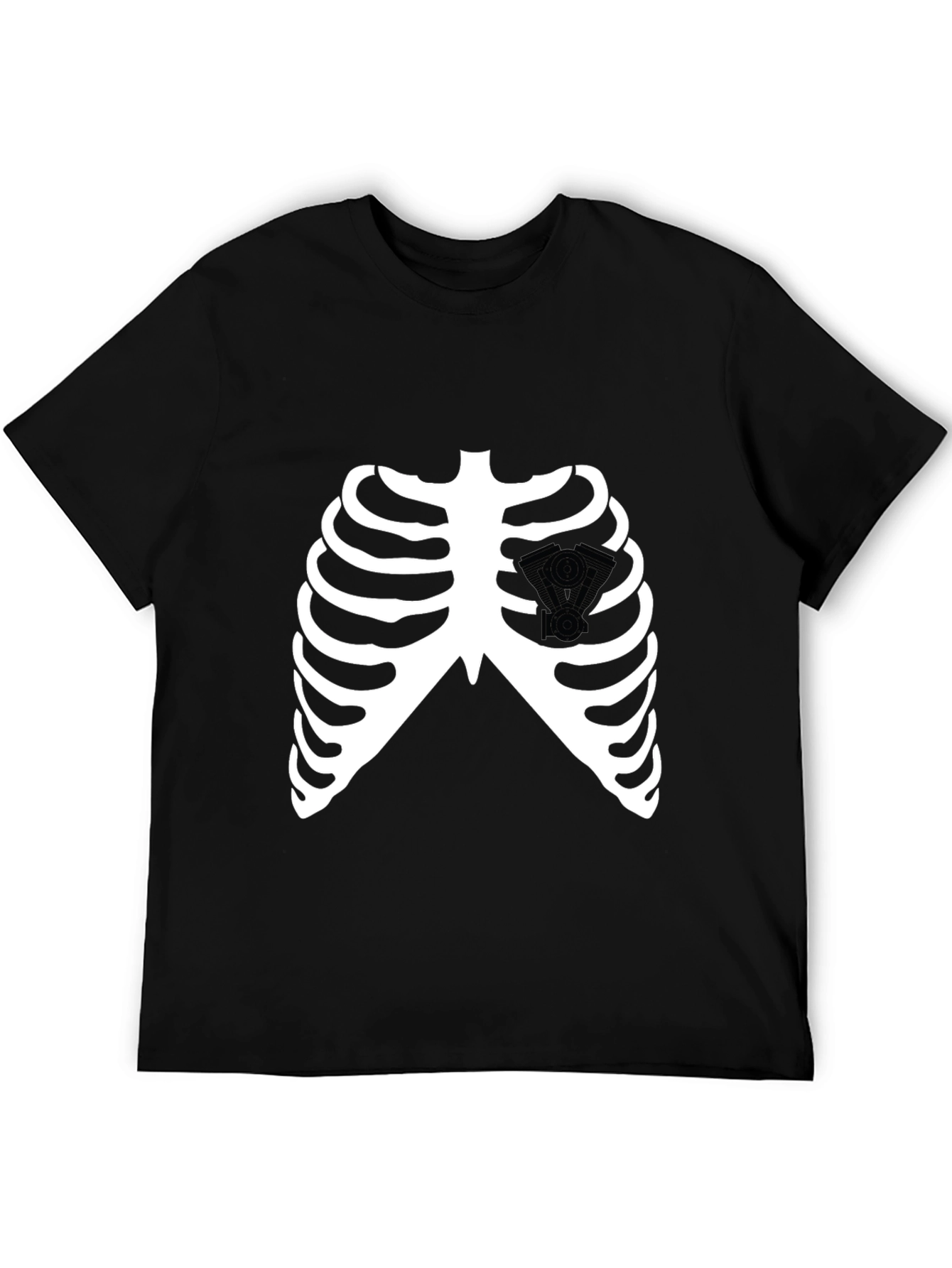 Skeleton Rib Cage V-Twin Engine Graphic T-Shirt