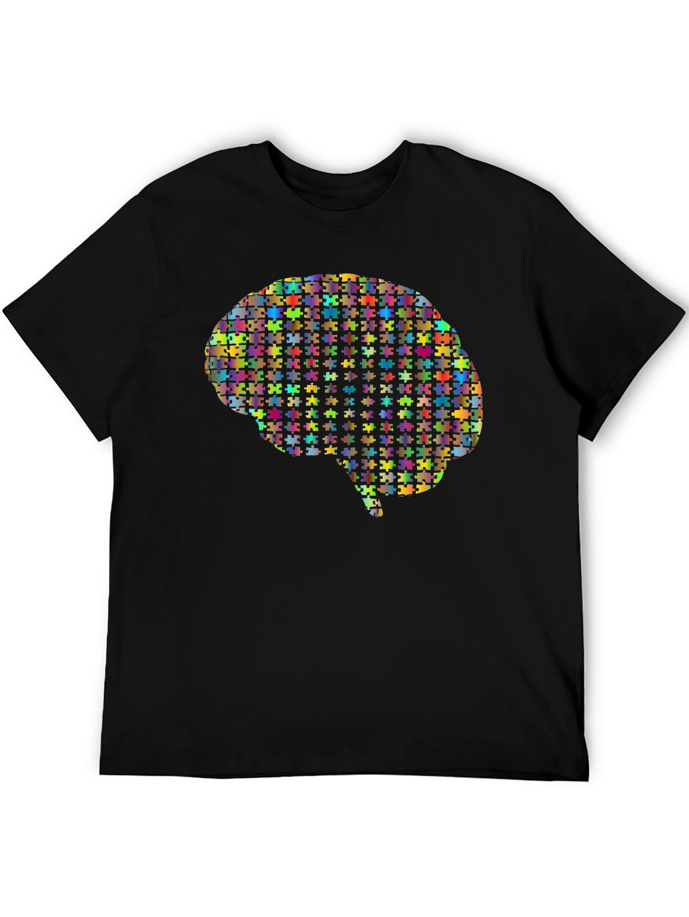 Brain Puzzle Piece Graphic Tee - Unisex Black T-Shirt