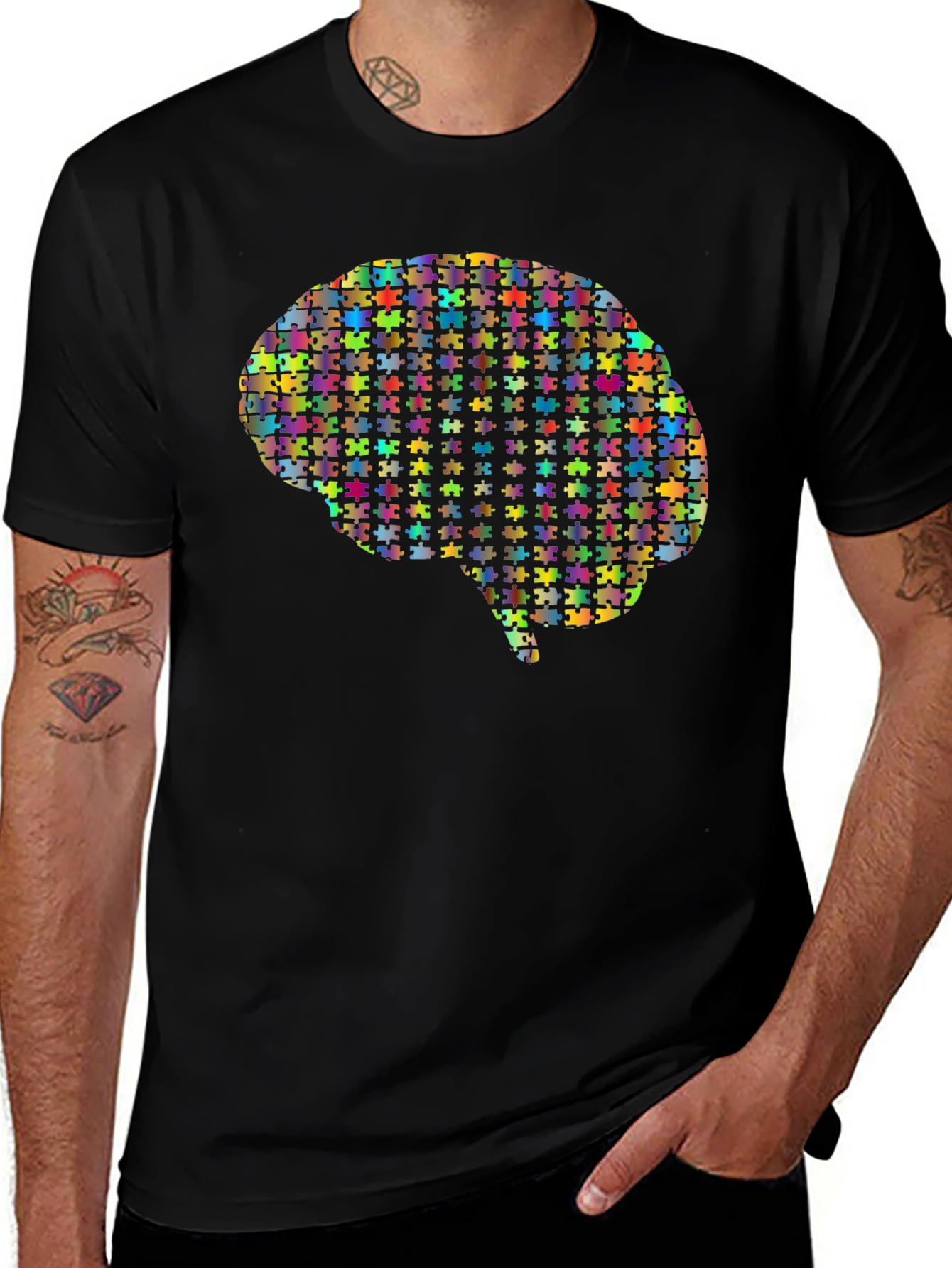 Brain Puzzle Piece Graphic Tee - Unisex Black T-Shirt
