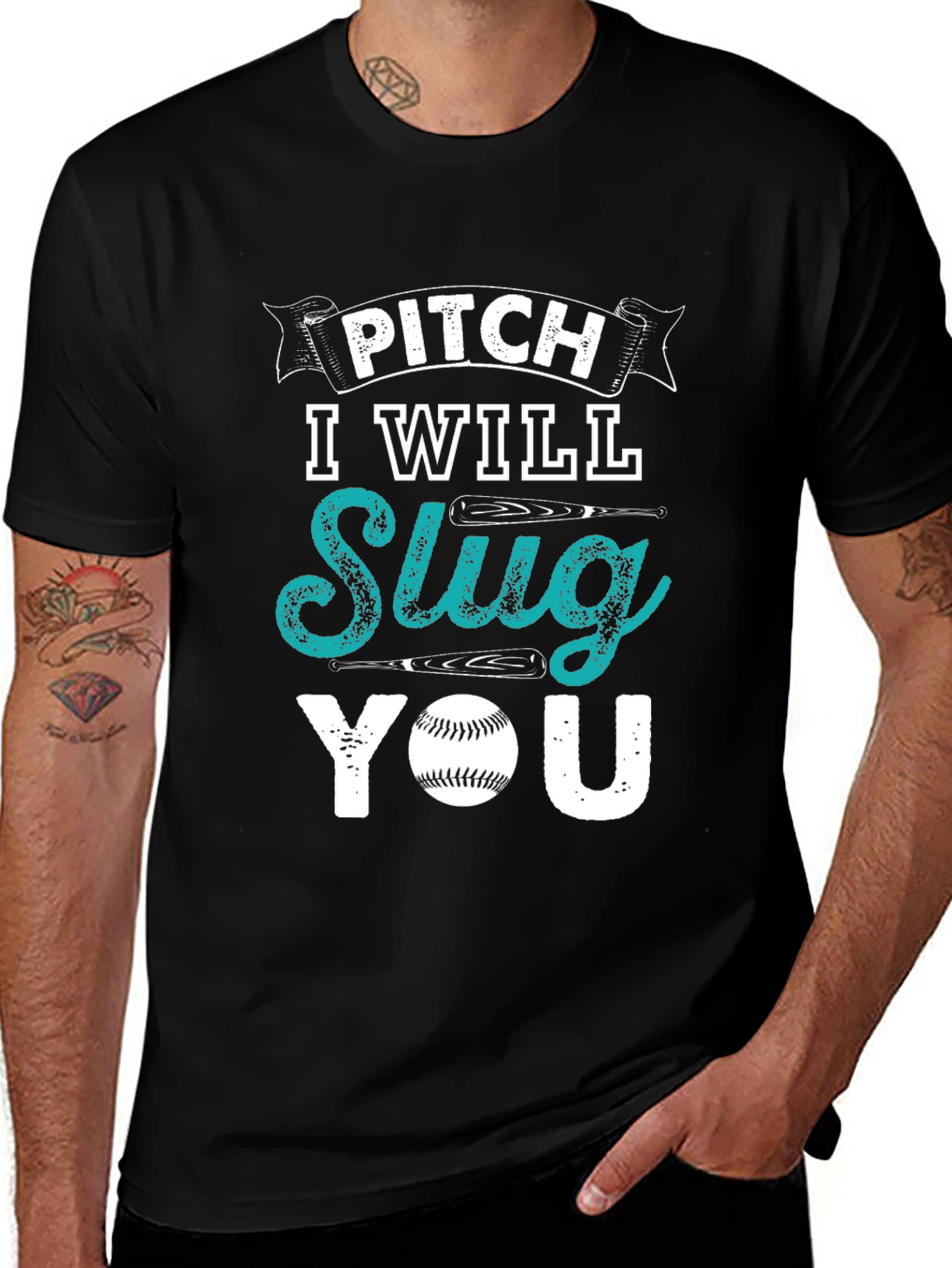 Pitch I Will Slug You Baseball Graphic T-Shirt