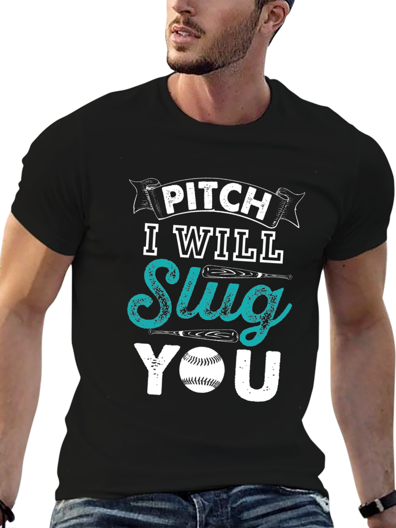 Pitch I Will Slug You Baseball Graphic T-Shirt