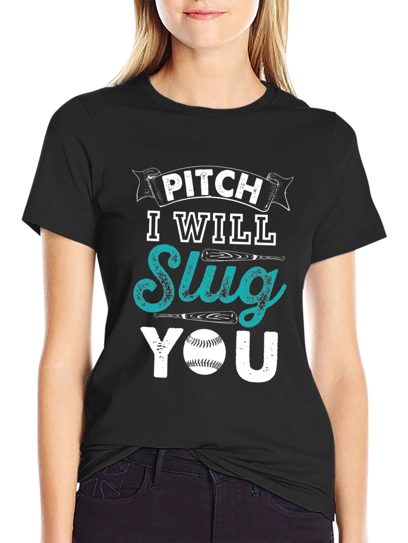 Pitch I Will Slug You Baseball Graphic T-Shirt