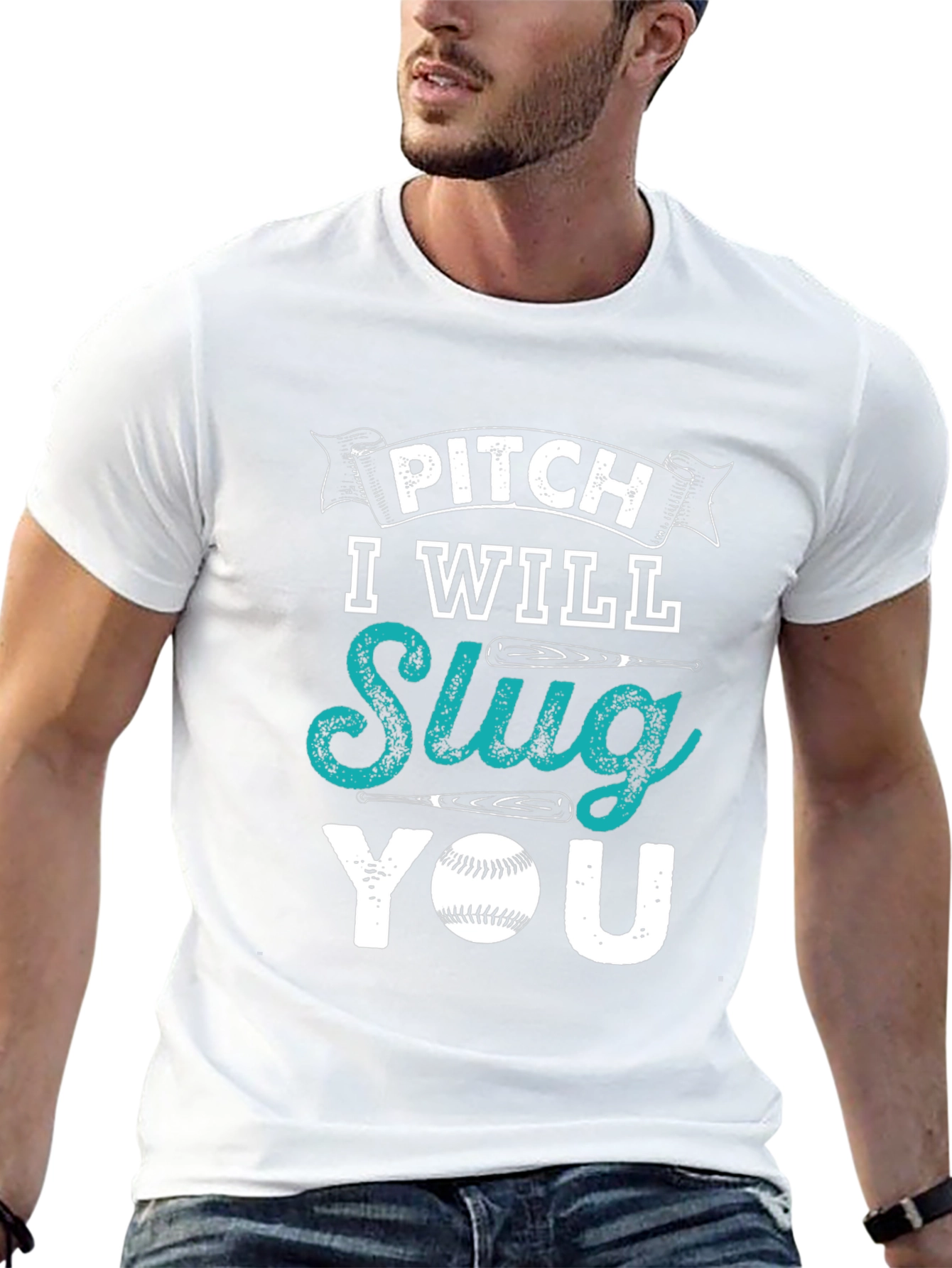 Pitch I Will Slug You Baseball Graphic T-Shirt