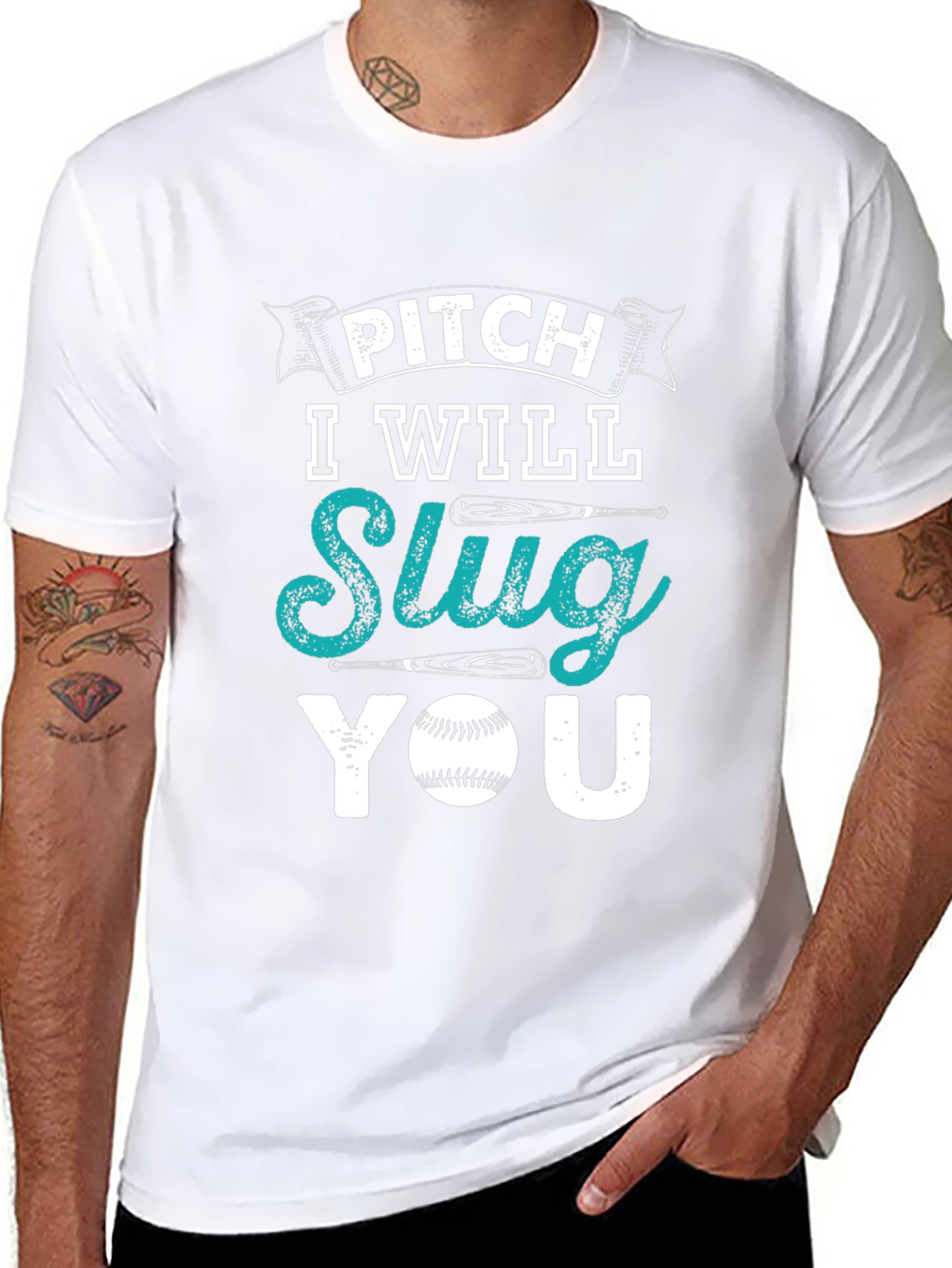 Pitch I Will Slug You Baseball Graphic T-Shirt