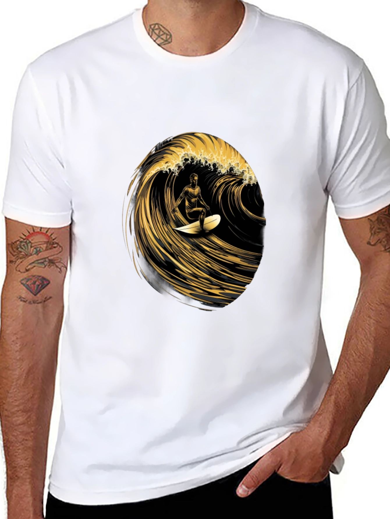 Surfer Wave Graphic Tee - Black
