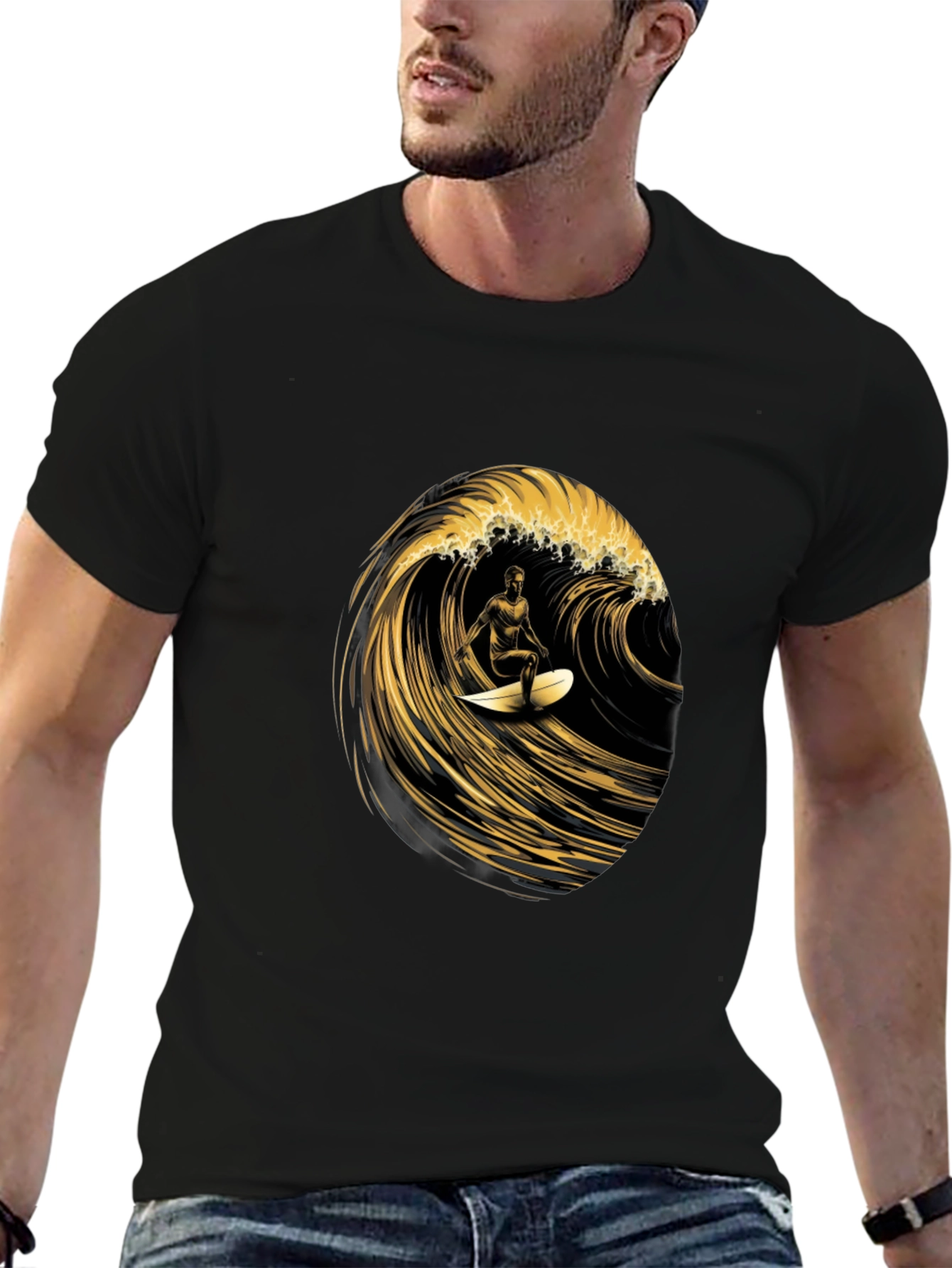 Surfer Wave Graphic Tee - Black