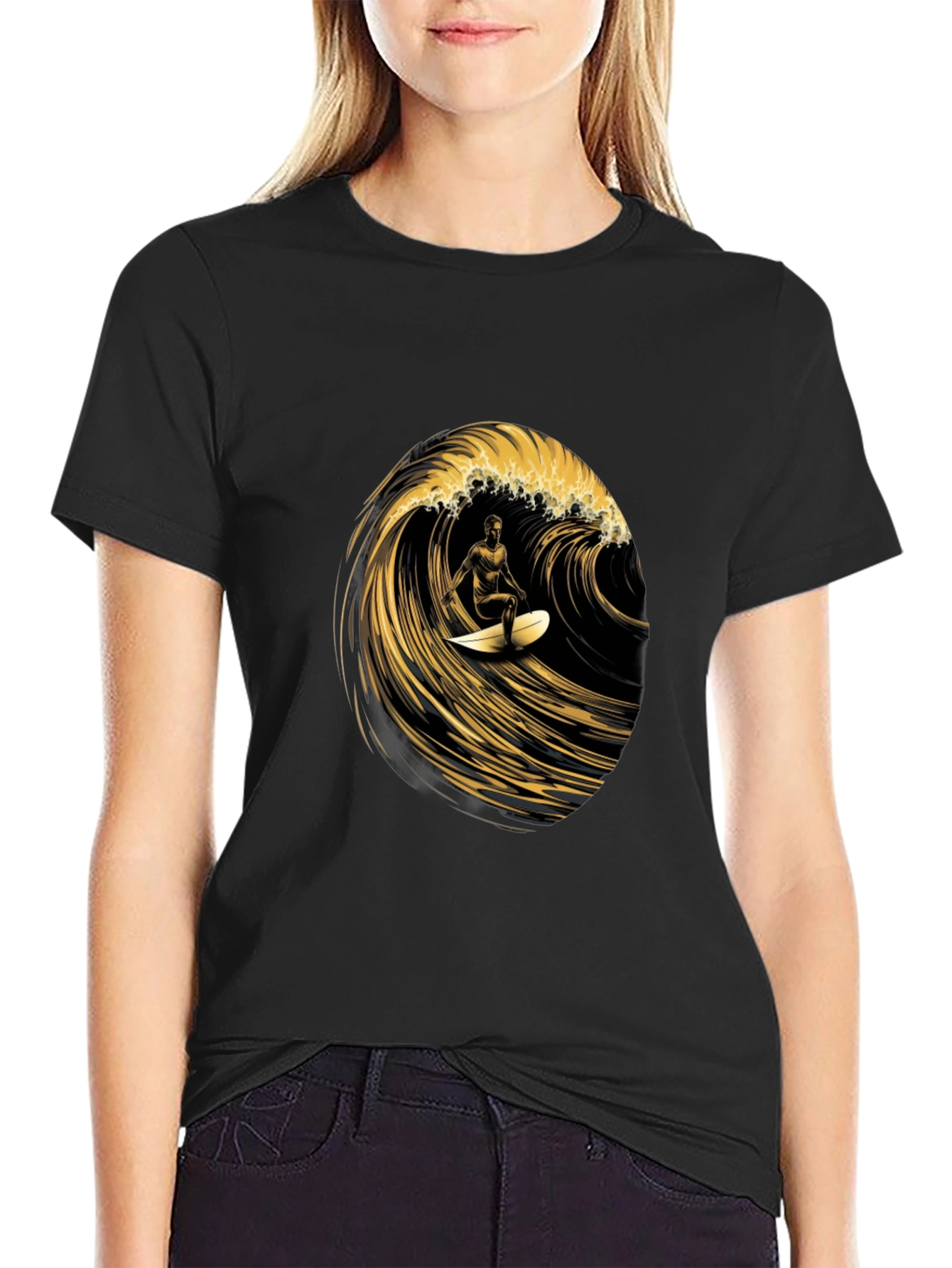 Surfer Wave Graphic Tee - Black