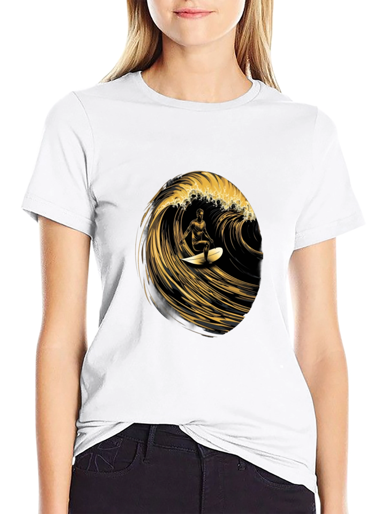 Surfer Wave Graphic Tee - Black