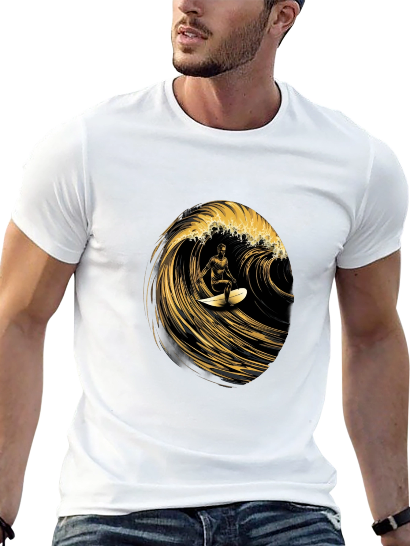 Surfer Wave Graphic Tee - Black