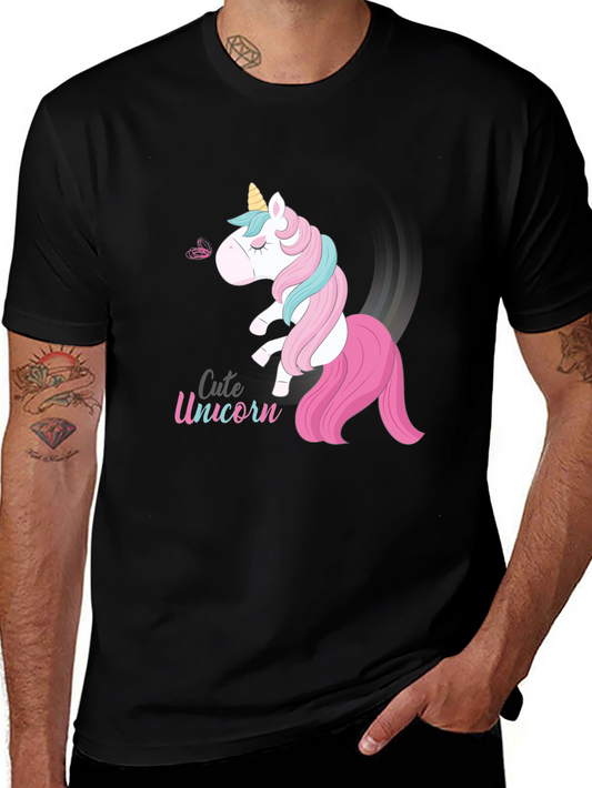 Cute Unicorn Graphic Black T-Shirt