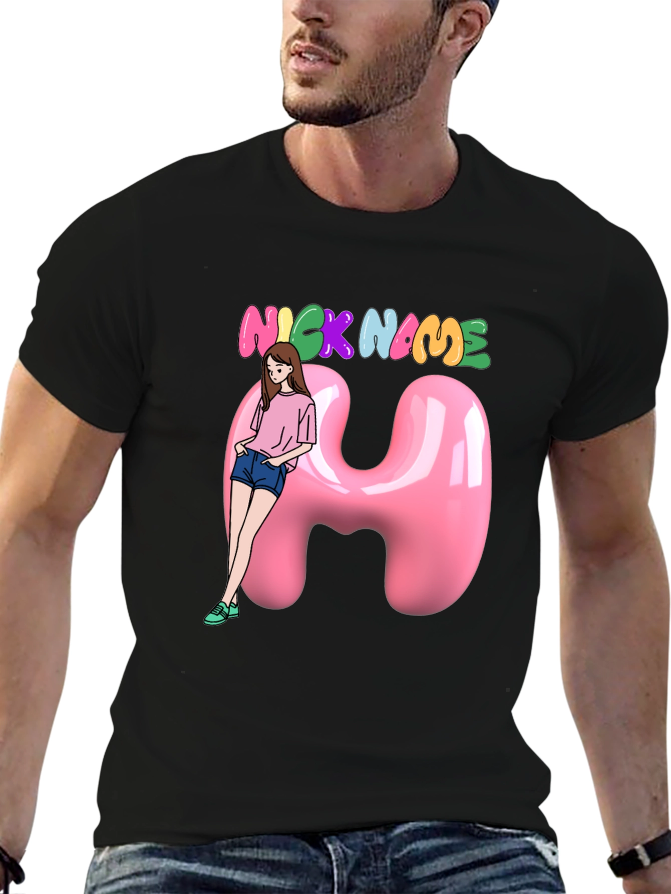 Unique Custom Name T-Shirt with Cartoon Girl