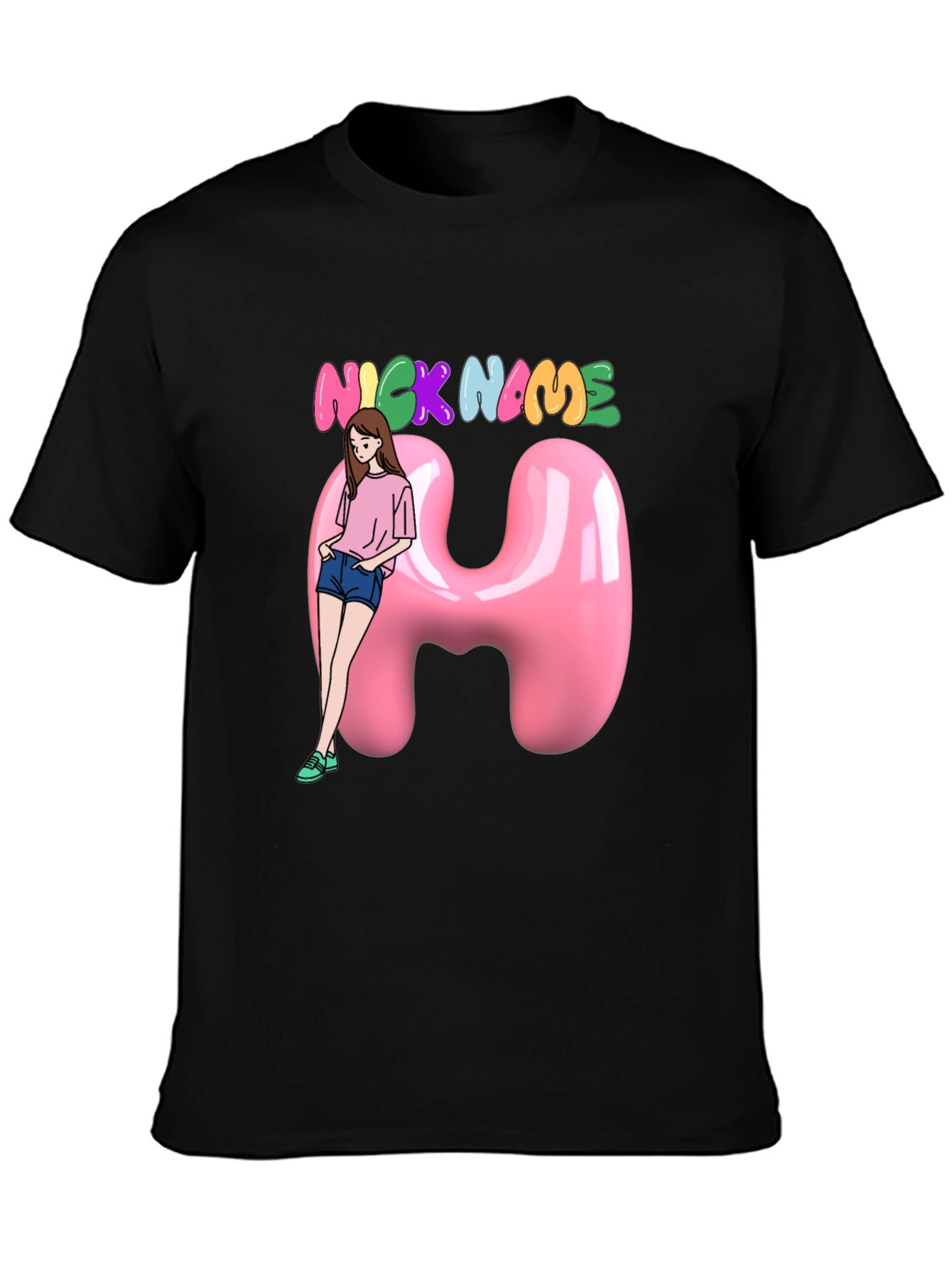 Unique Custom Name T-Shirt with Cartoon Girl