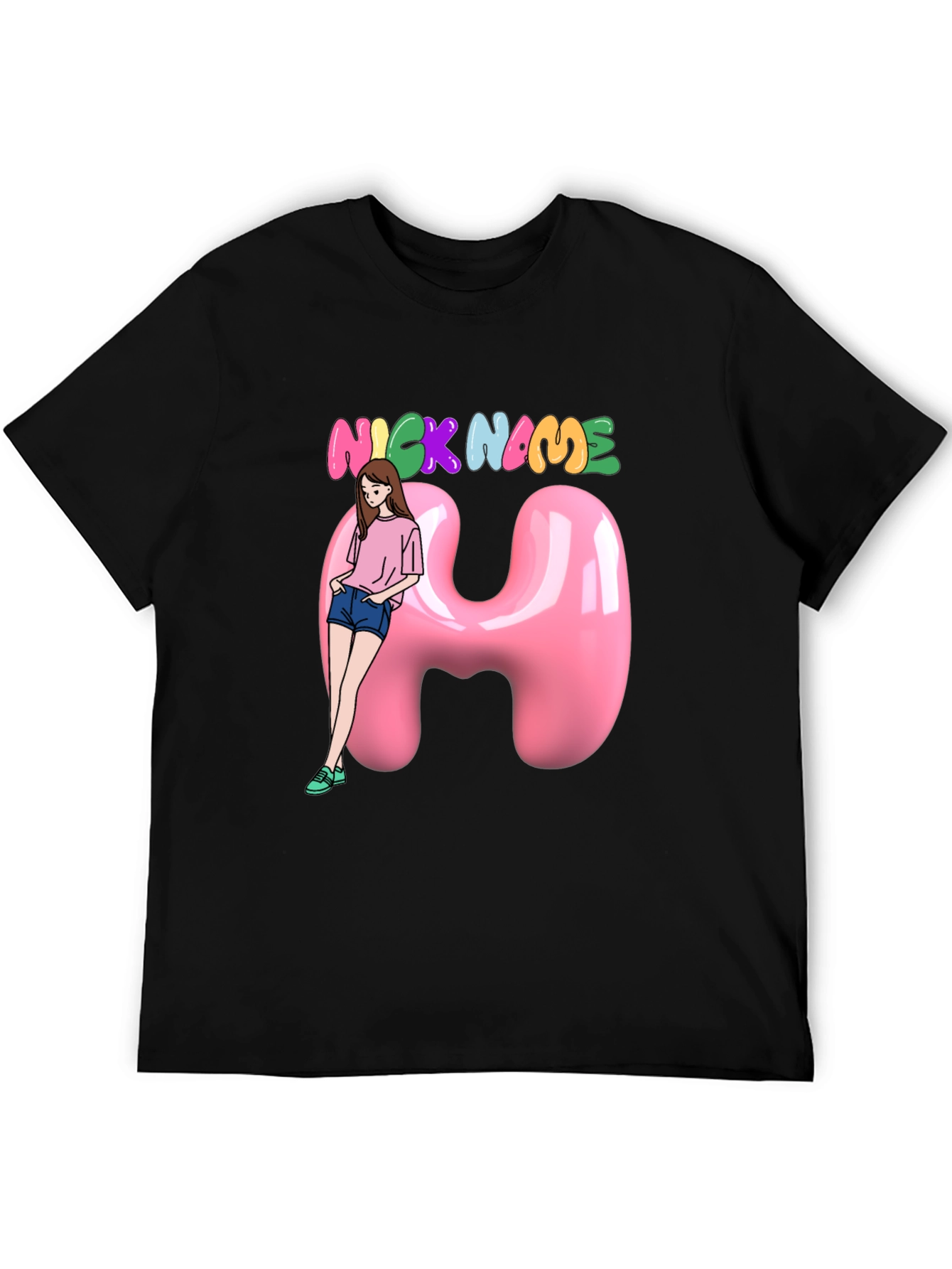 Unique Custom Name T-Shirt with Cartoon Girl