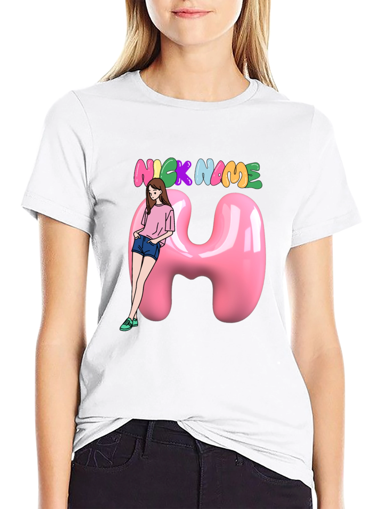 Unique Custom Name T-Shirt with Cartoon Girl