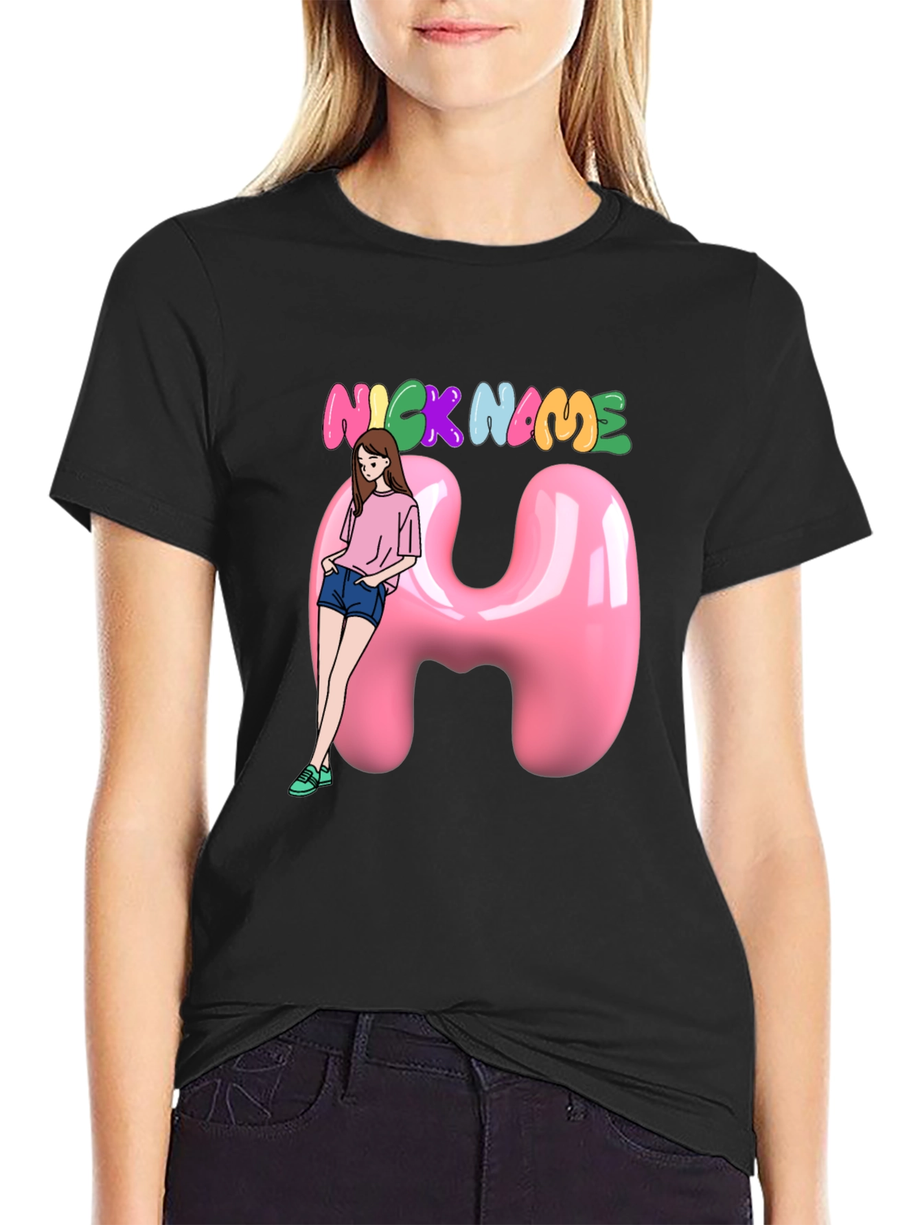 Unique Custom Name T-Shirt with Cartoon Girl
