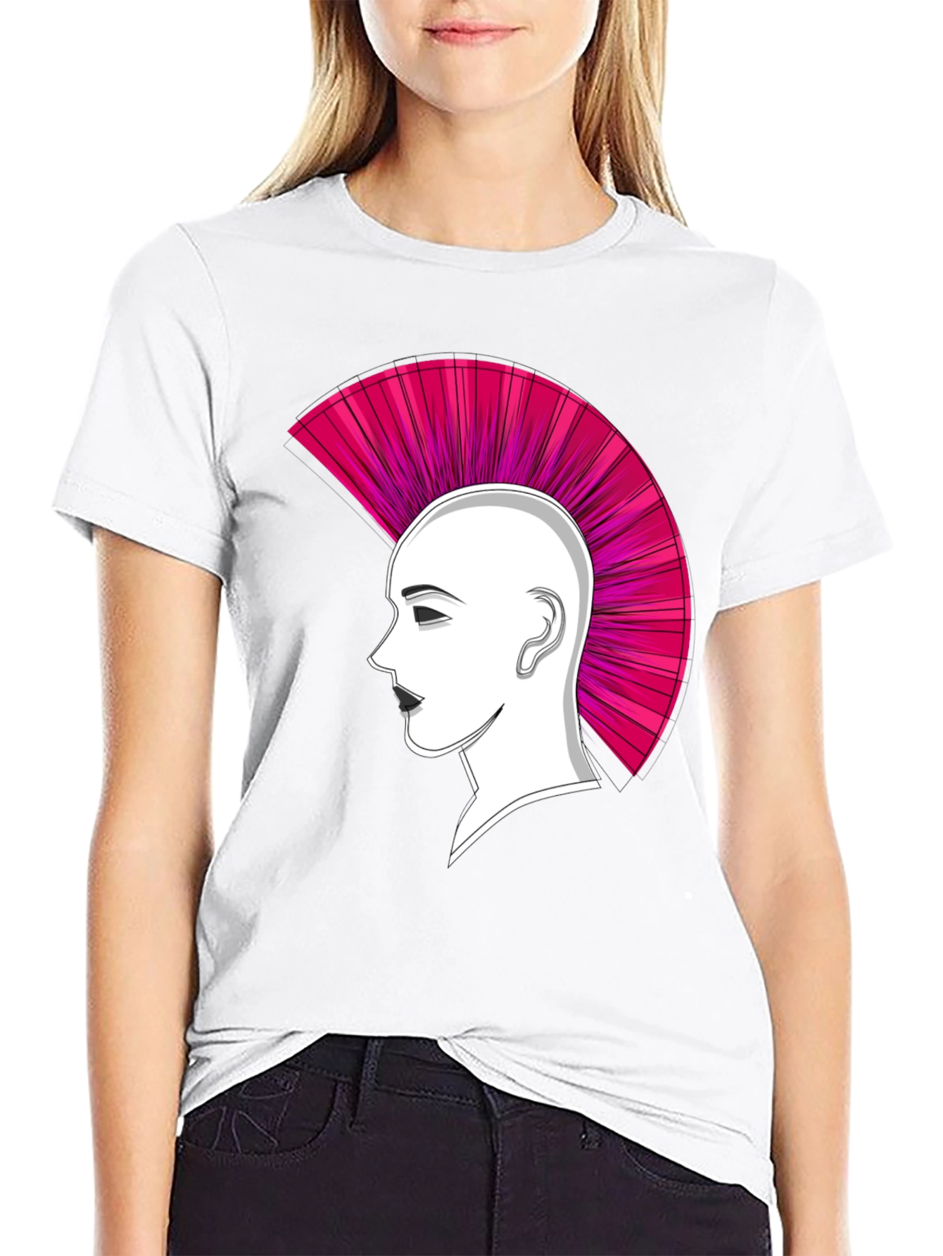 Punk Hairstyle Graphic Tee - Black Cotton T-Shirt