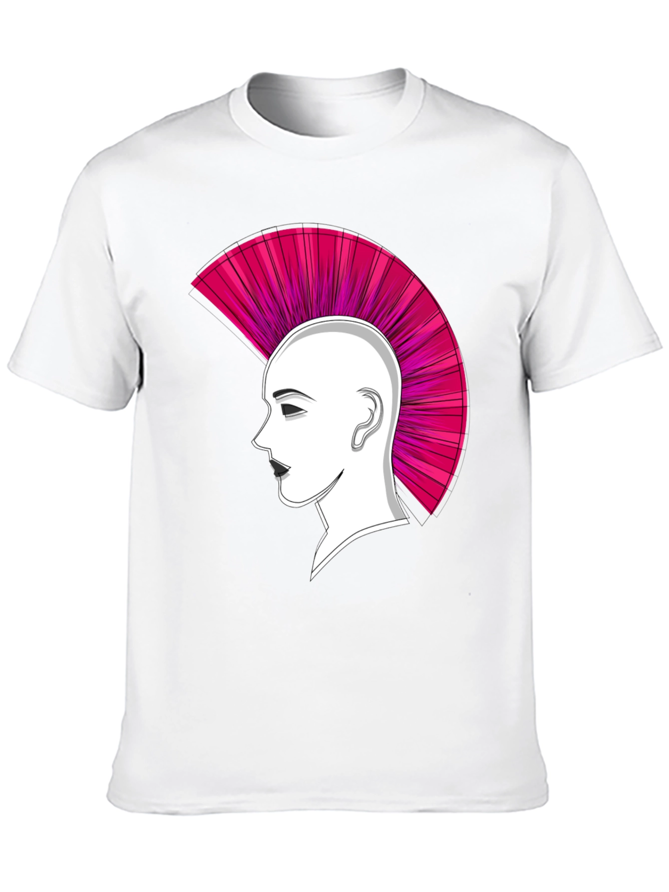 Punk Hairstyle Graphic Tee - Black Cotton T-Shirt