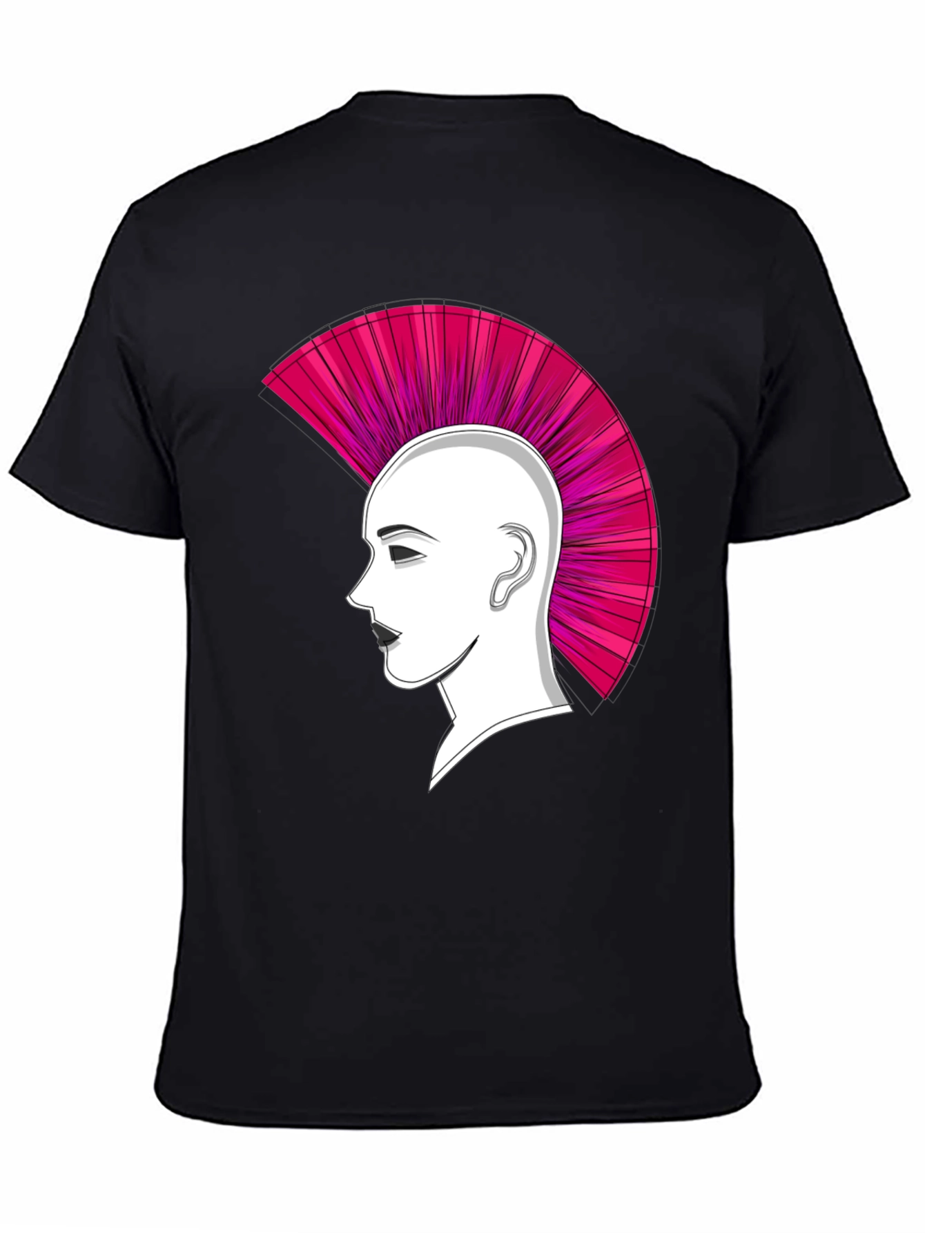 Punk Hairstyle Graphic Tee - Black Cotton T-Shirt