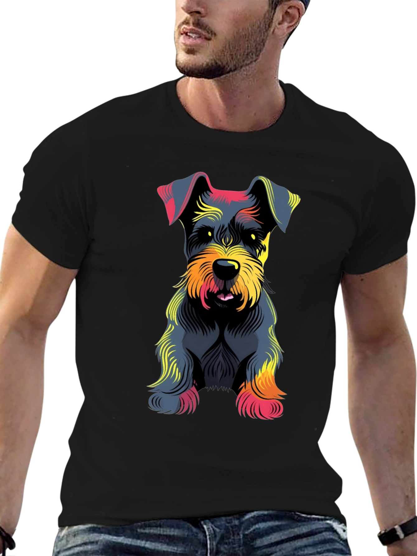 Schnauzer Dog Graphic Print Black T-Shirt