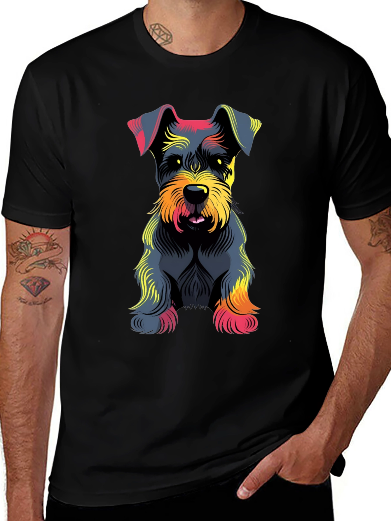 Schnauzer Dog Graphic Print Black T-Shirt