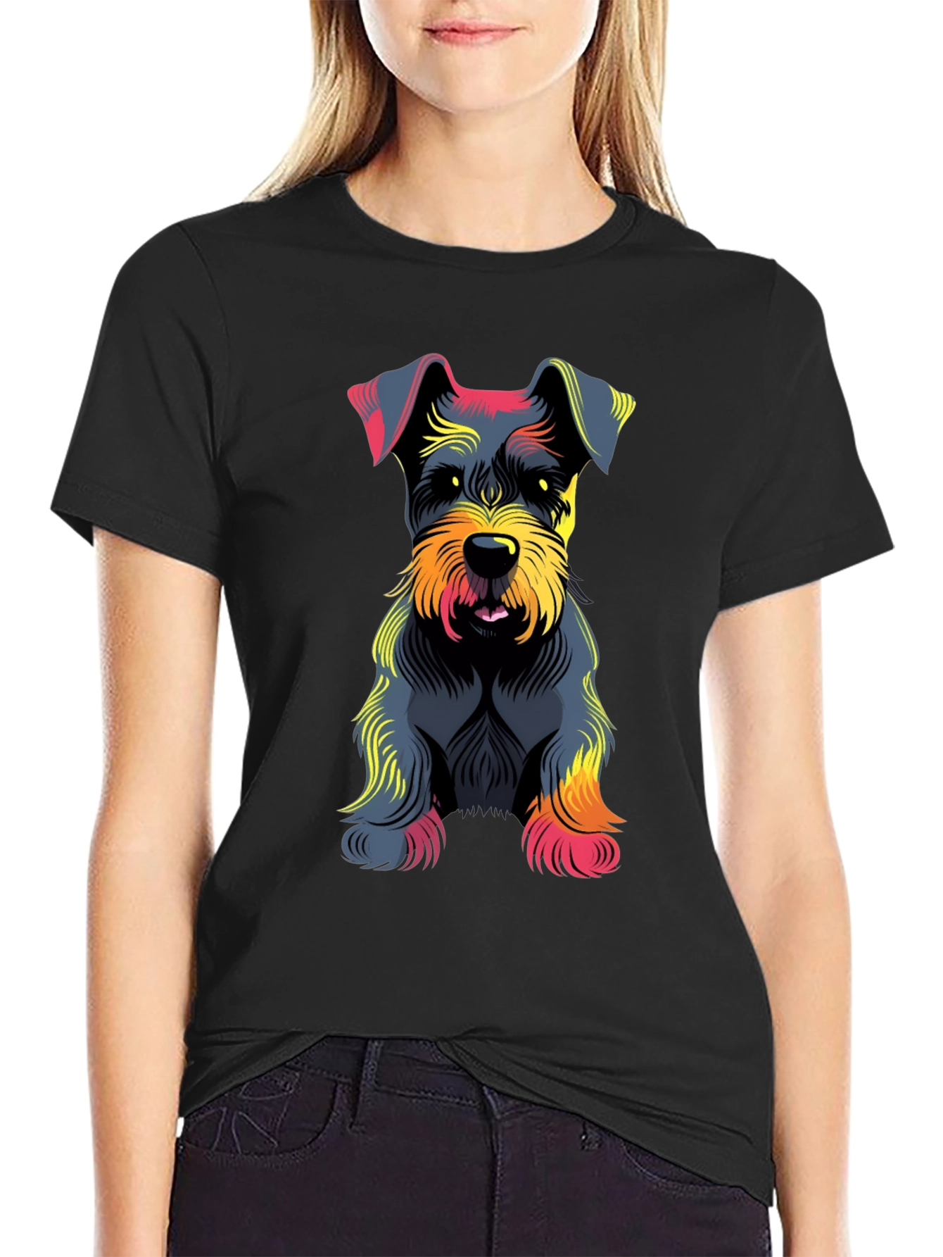 Schnauzer Dog Graphic Print Black T-Shirt