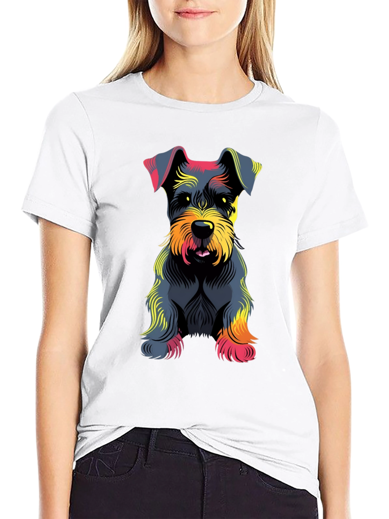 Schnauzer Dog Graphic Print Black T-Shirt