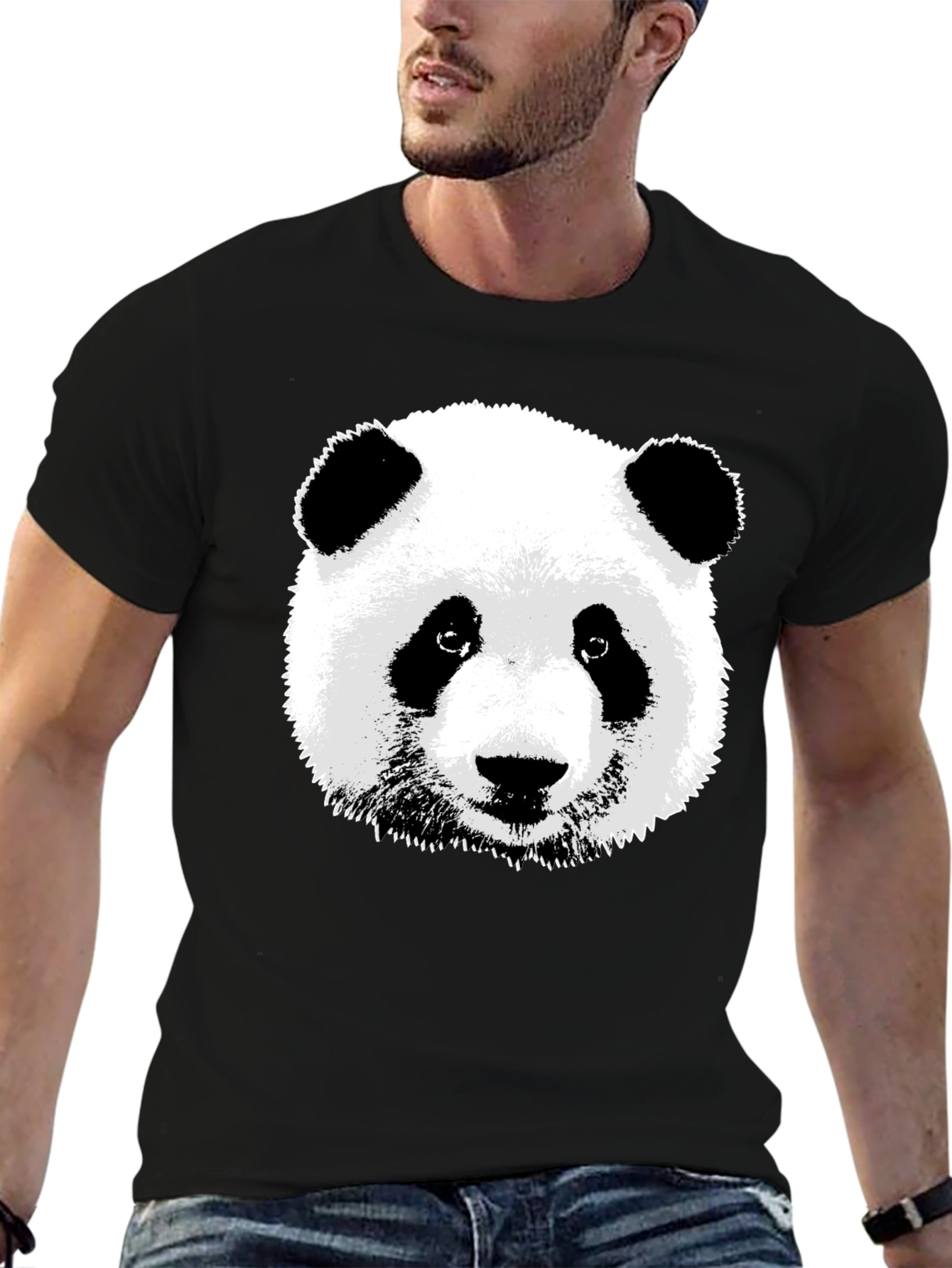 Panda Bear Graphic Tee - Black Cotton T-Shirt