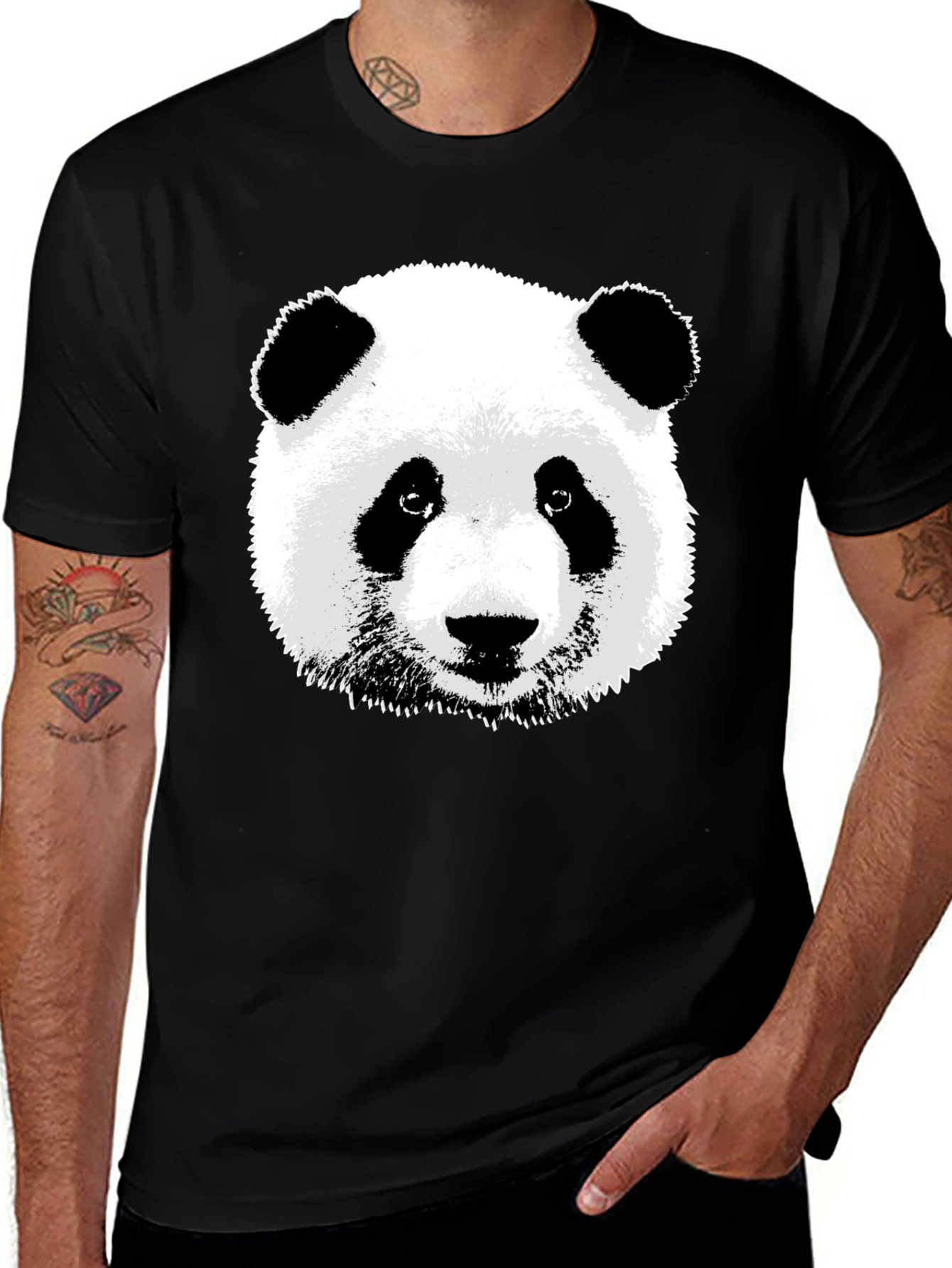 Panda Bear Graphic Tee - Black Cotton T-Shirt