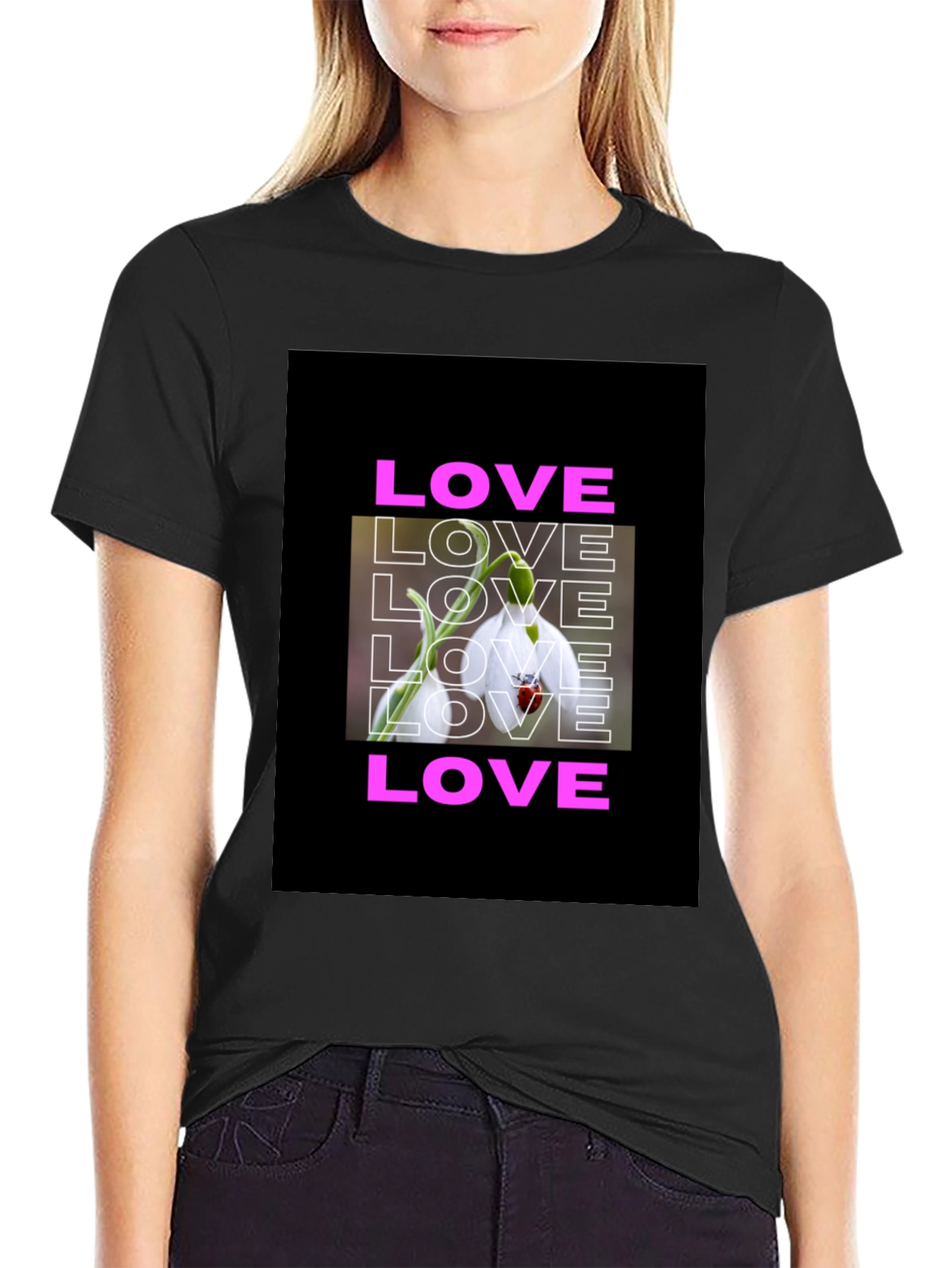Love Flower Graphic T-Shirt - Black