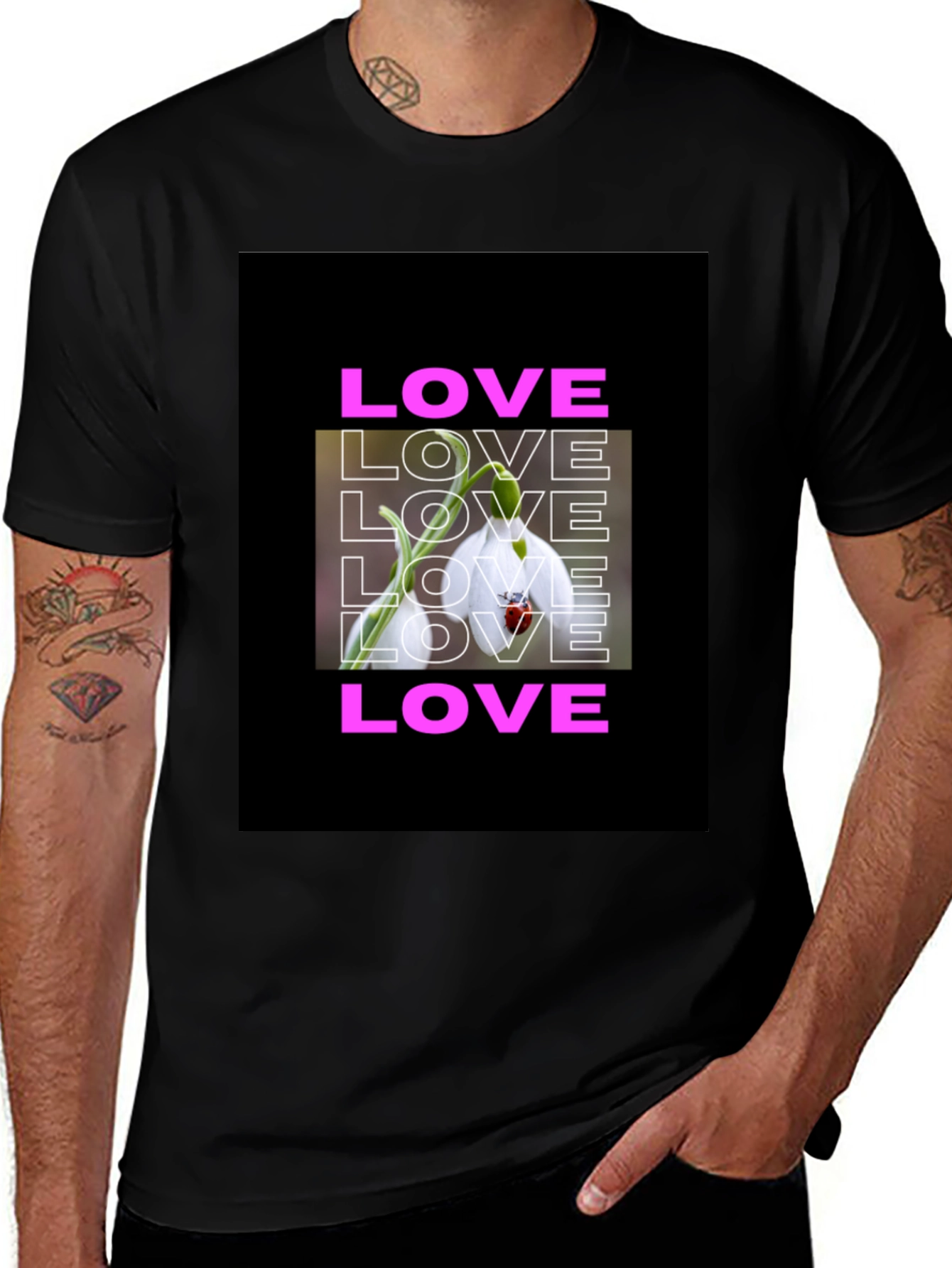 Love Flower Graphic T-Shirt - Black