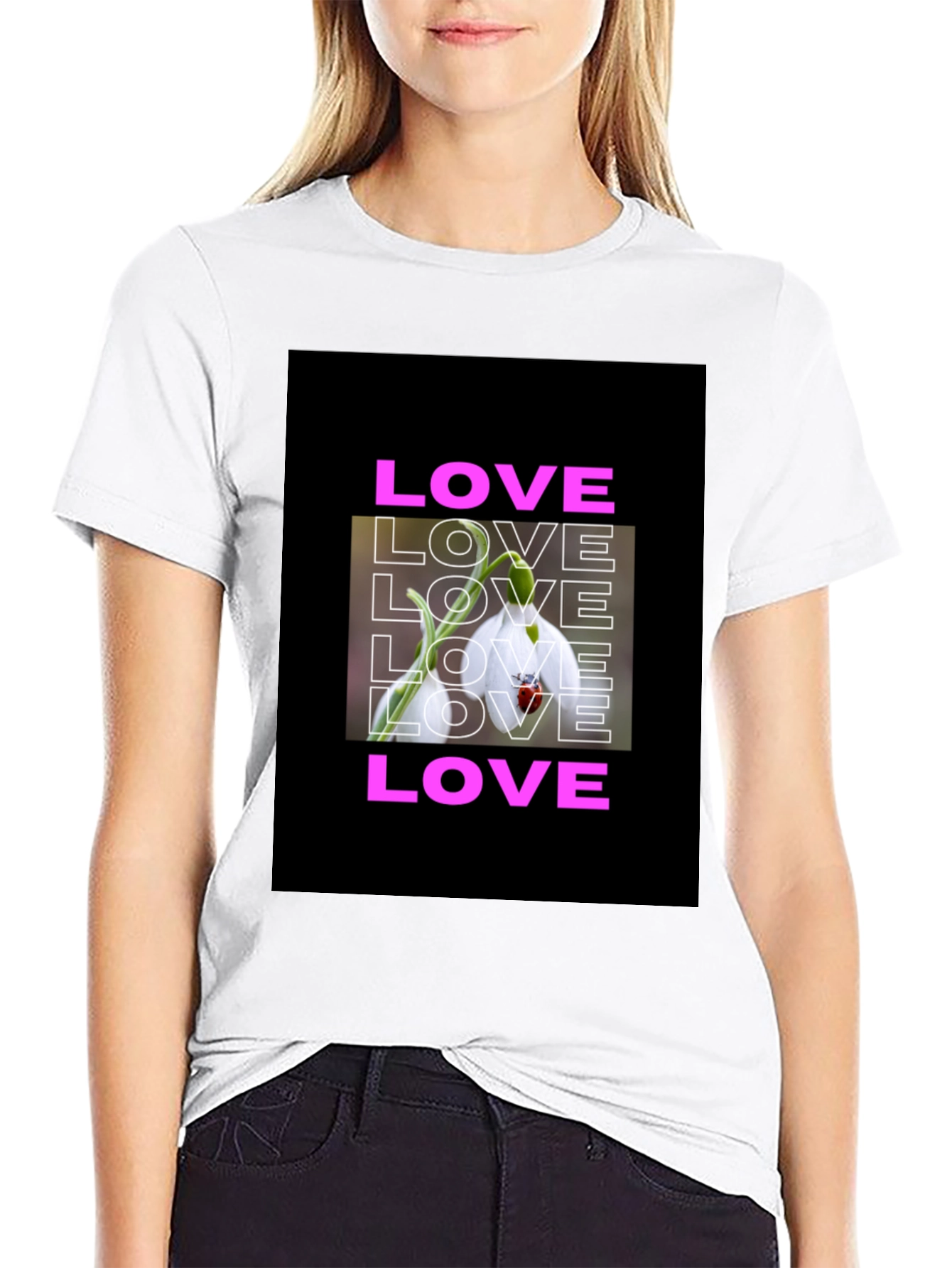 Love Flower Graphic T-Shirt - Black